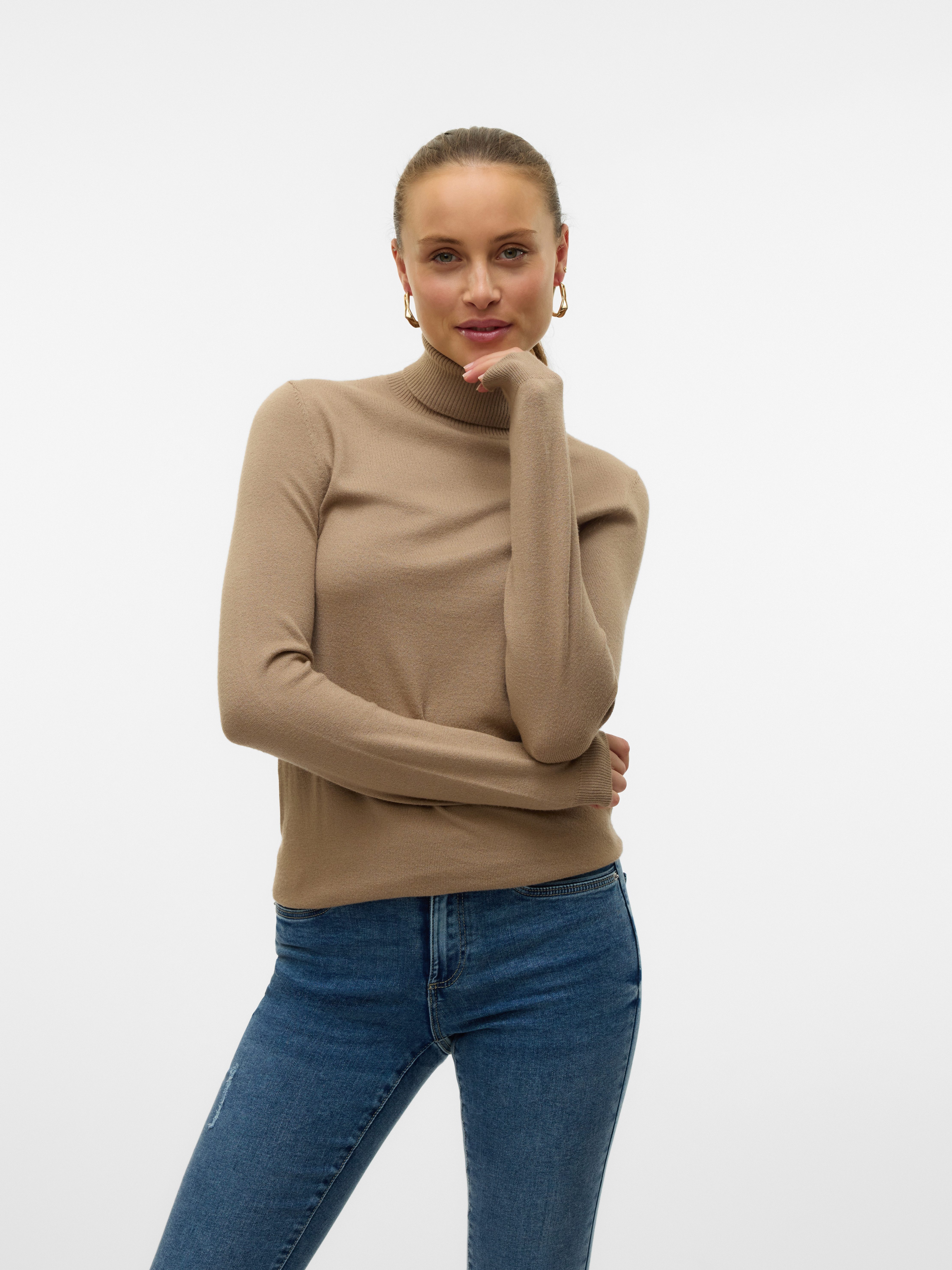 VERO MODA Damen Pullover Vmbruna – Langarm, V-Ausschnitt, Ballonärmel – Weicher Strick