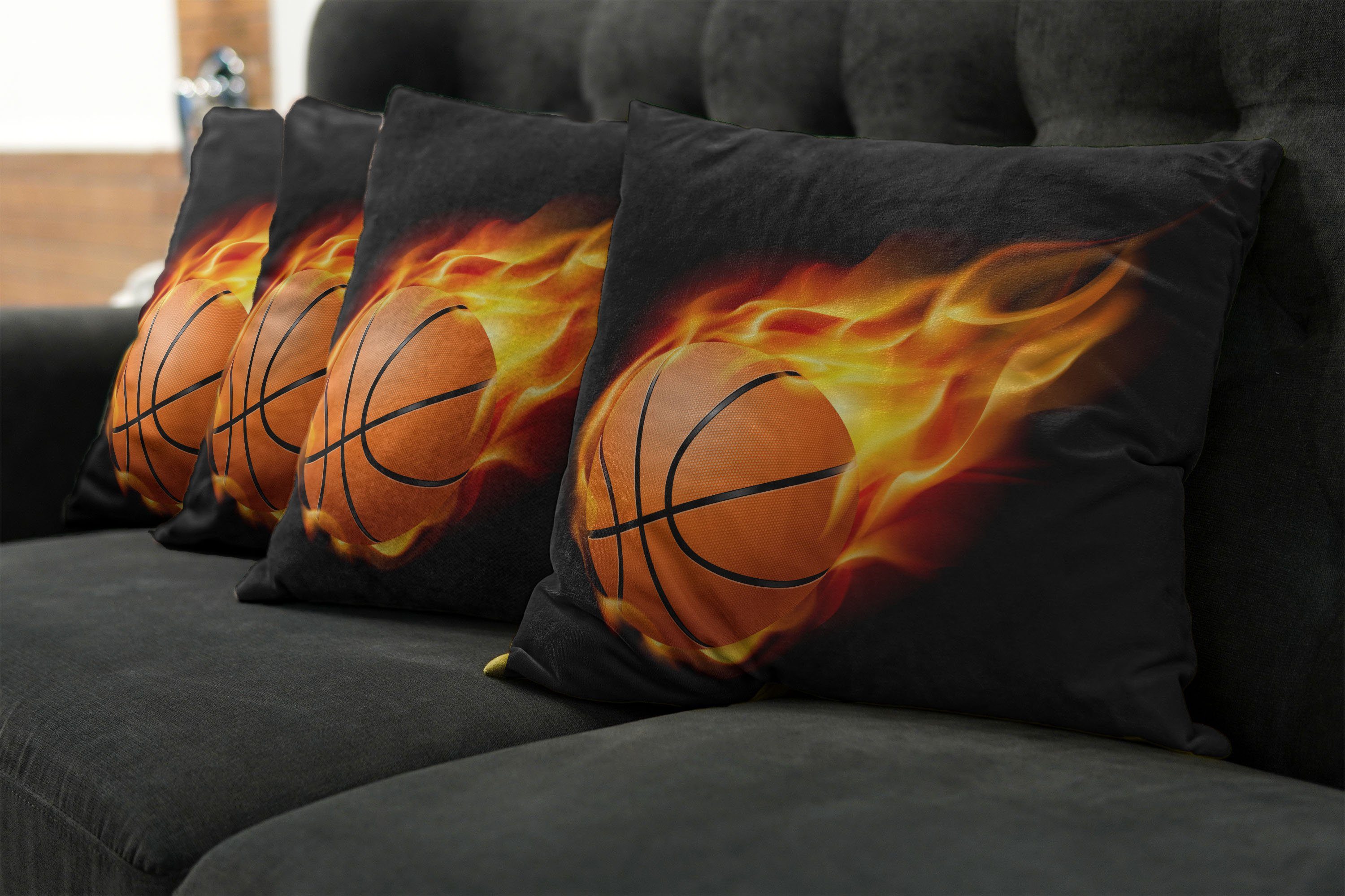 Digitaldruck, Accent Basketball Abakuhaus Modern Feuer Stück), (4 Sport schießen Doppelseitiger Kissenbezüge