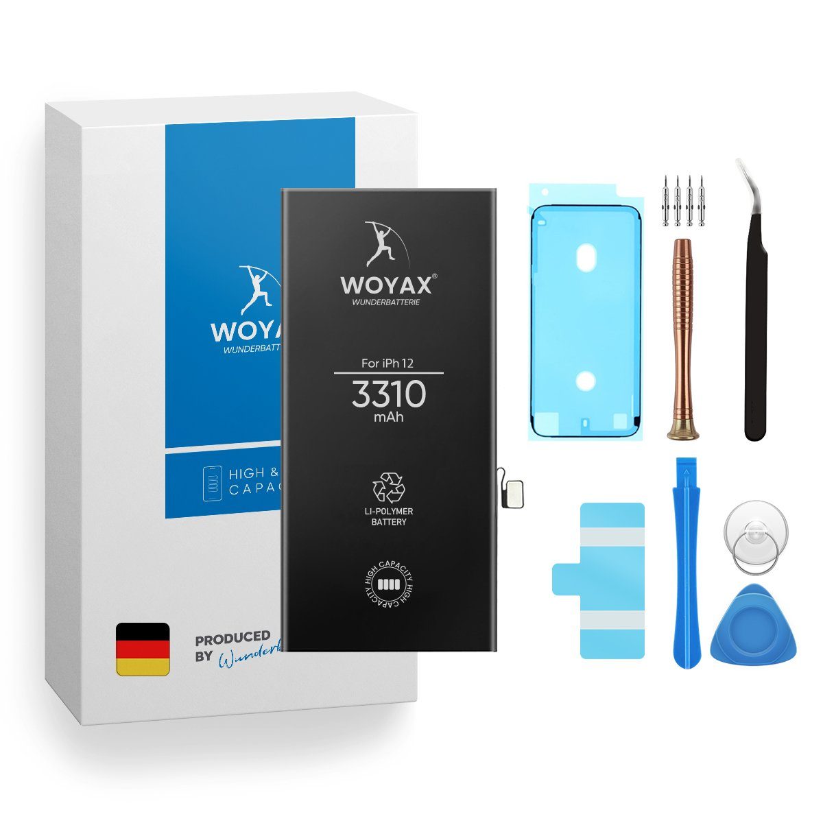 Woyax Wunderbatterie Akku für iPhone 12 / 12 Pro 3310 mAh Hohe Kapazität Handy-Akku 3310 mAh (3.83 V)