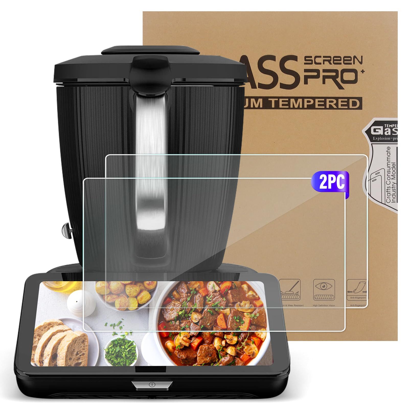 Kityhome Mixaufsatz 2er-Pack Panzerglas für Thermomix TM7 – 9H Härte, HD-Klar, Blasenfrei, Zubehör für Thermomix TM7, Schmutz&fettabweisend, Ultraklar & ultraflach, Blasenfreie Anbringung