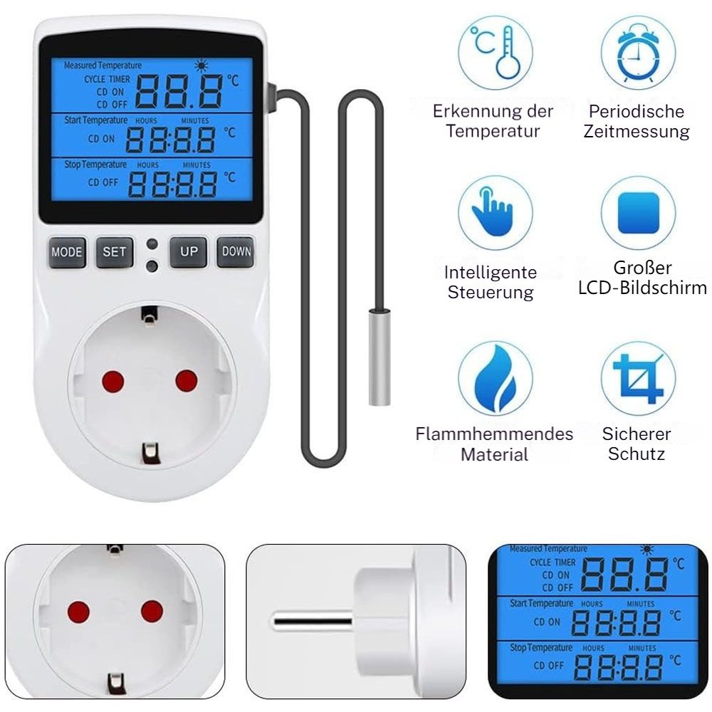 Raumthermostat Steckdosen-Thermostat programmierbar von -40℃~120℃ Digitalanzeige 230V