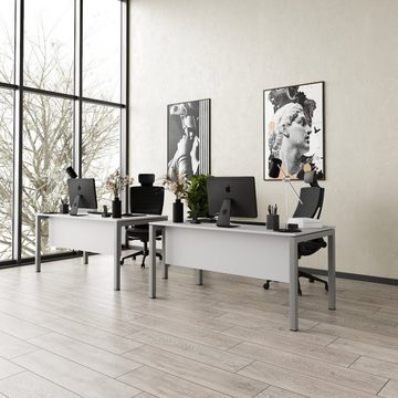 Furni24 Schreibtisch Schreibtisch Tetra,180 x 80 x 75 cm,grau Dekor/silber inkl. Kabelkanal