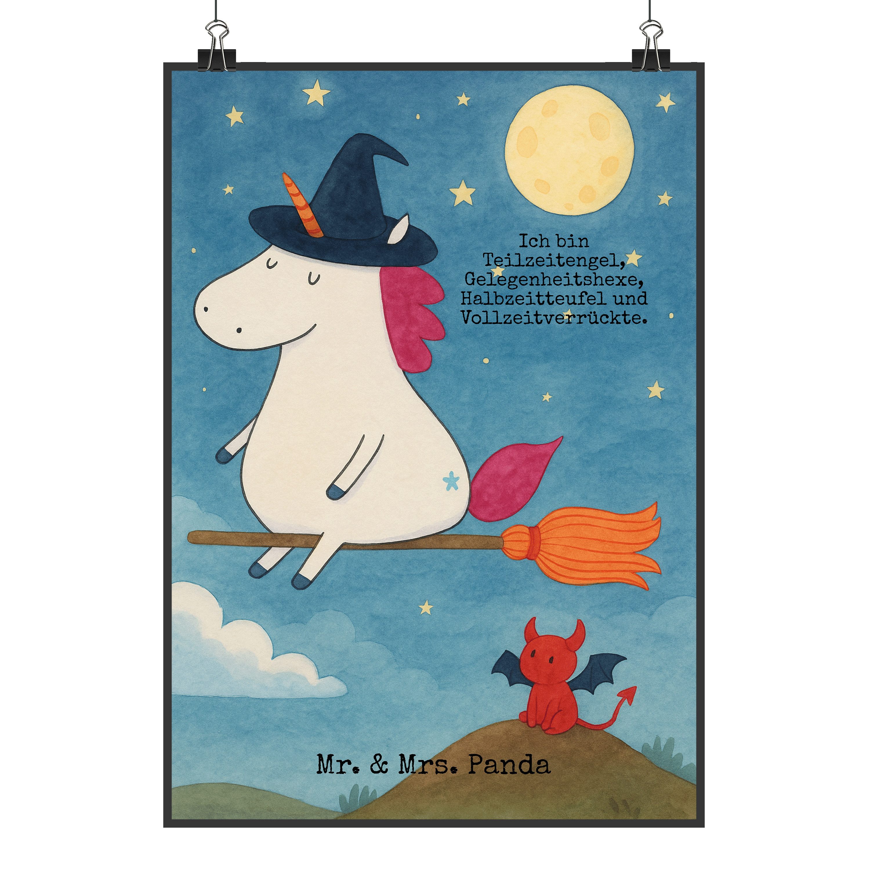 Mr. & Mrs. Panda Poster Einhorn Hexe Design, Bild DIN A5, Weiß, Teufel, Wanddeko, Einhörner, Einhorn Hexe (Packung), Plakat Wanddeko Bild Wandschmuck