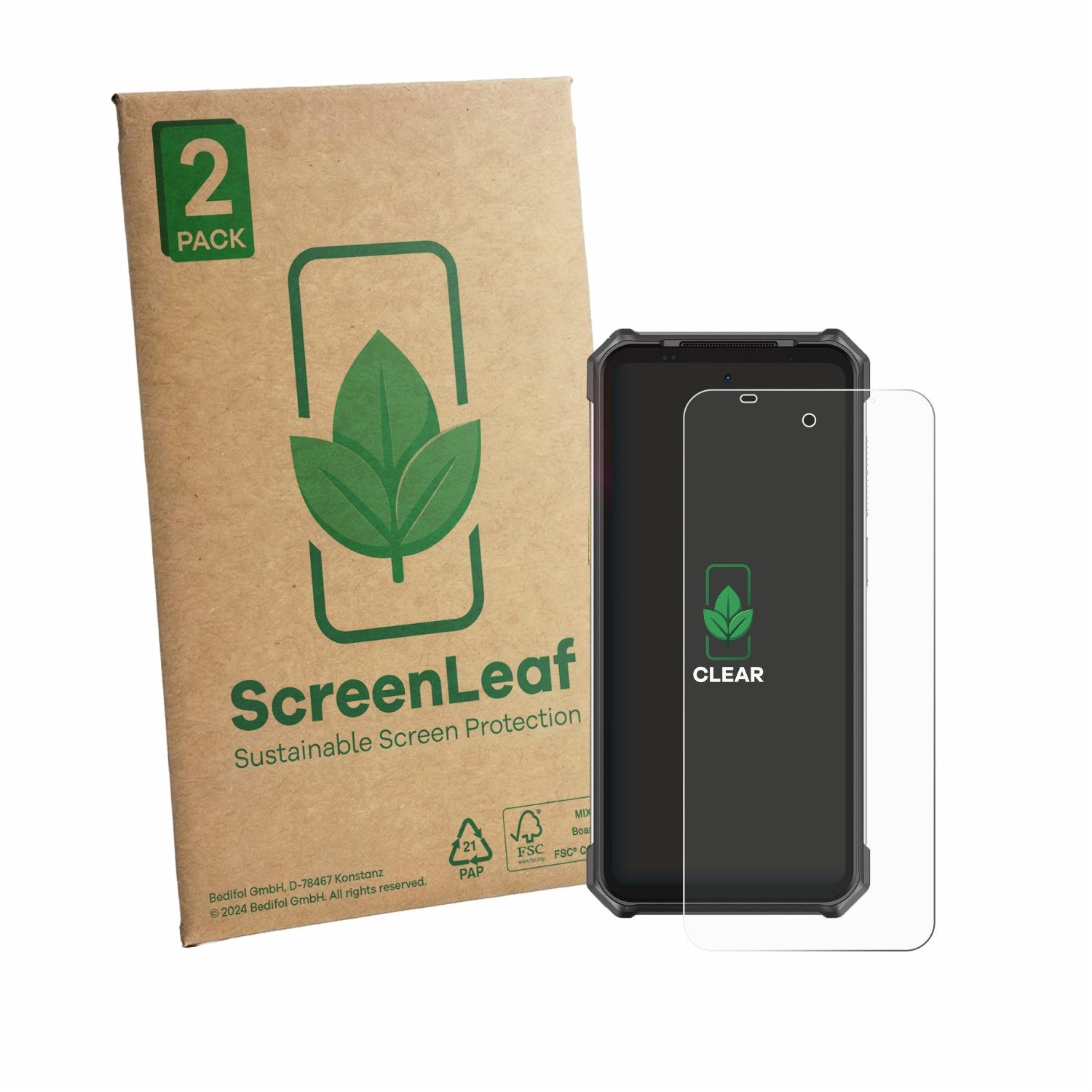 ScreenLeaf Displayschutzfolie Schutzfolie für Ulefone RugKing 5 Pro, 2 Stück, nachhaltiger Displayschutz Schutz Folie Klar Transparent