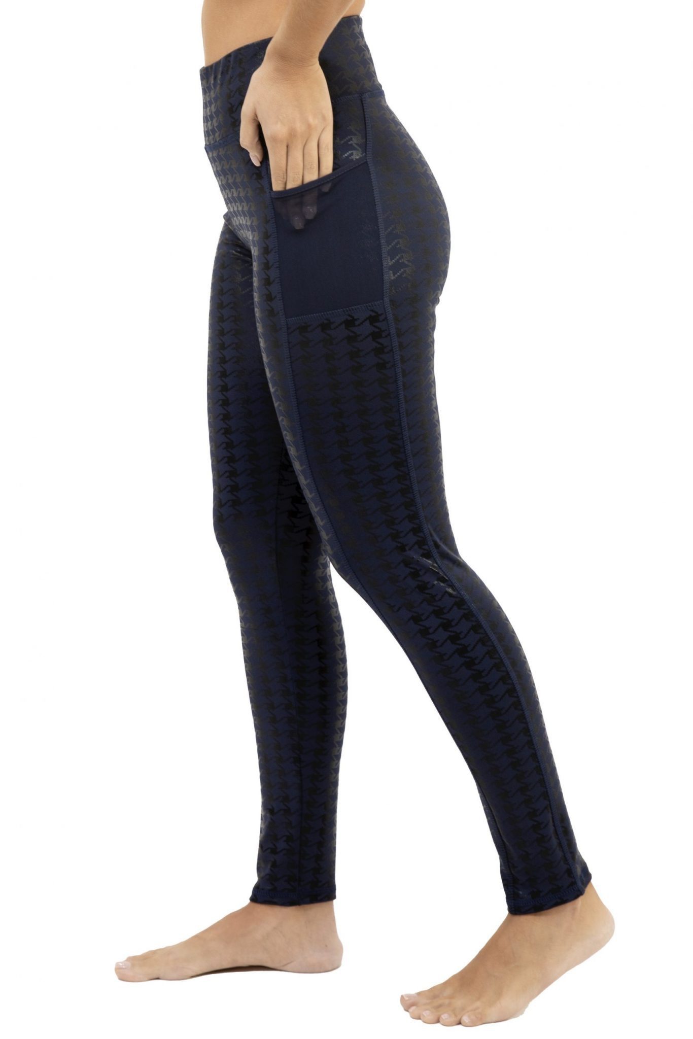 Leggings Park Leggings Damen Glänzende Leggings Hose Jogginghosen, Netz Doppeltaschen (Das Hahnentritt-Muster gibt der Leggings einen eleganten Touch) Ein besonderes Feature ist die Handytasche in einer der Taschen.