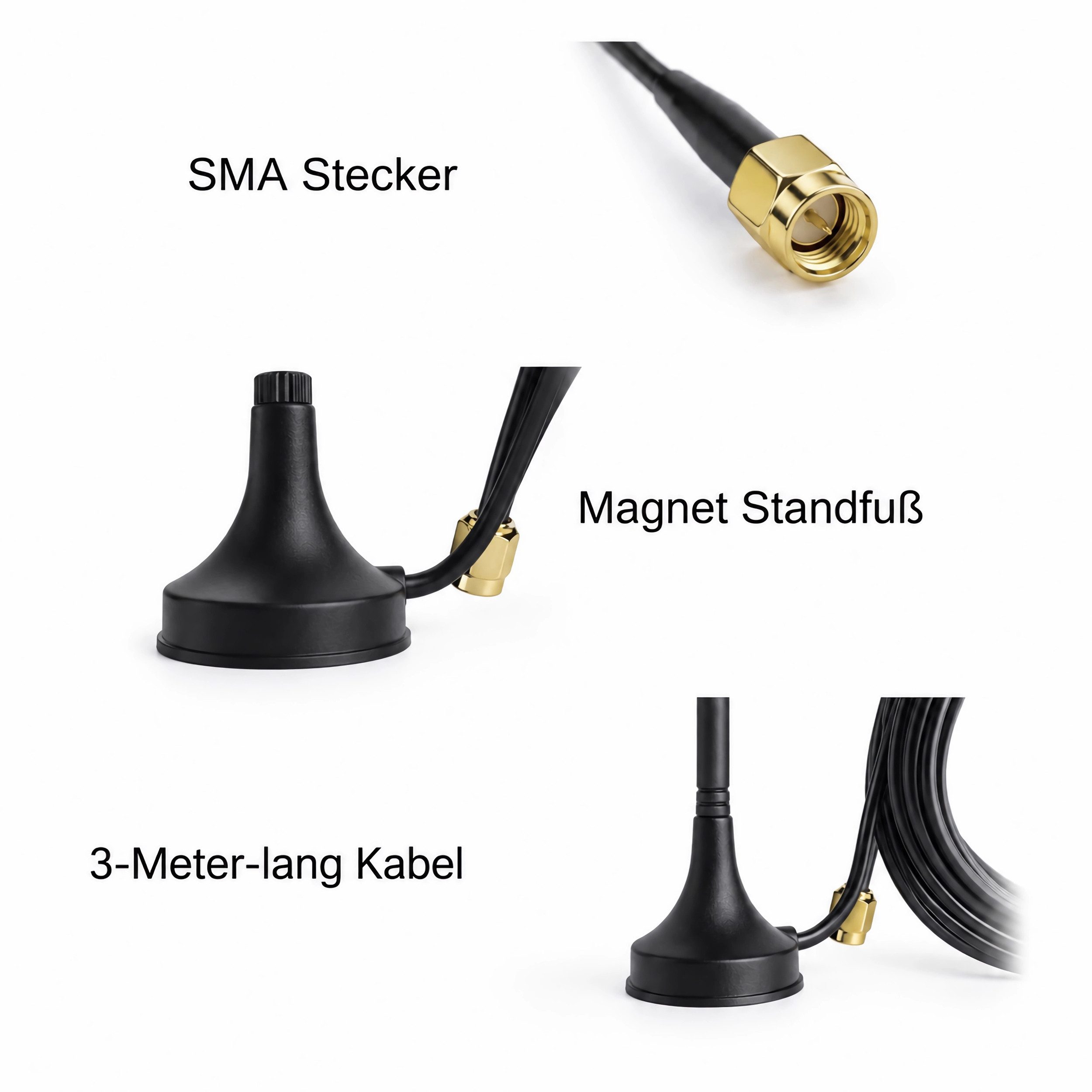 Bolwins G55C 12dbi SMA LTE 4G Antenne Antennenkabel Signalverstärker Standfuss WLAN-Antenne (LTE / 4G Empfang, für 4G USB-Modem & Router, Verstärkung: 12 dB), S – Bild 4 von 5