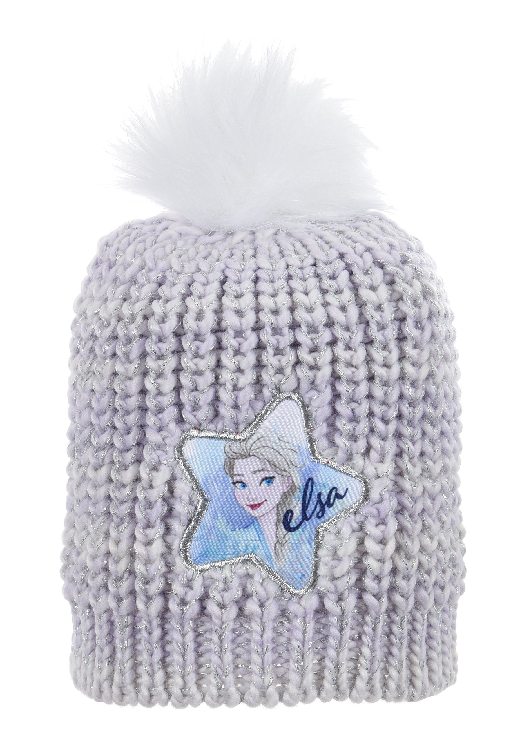 Bommelmütze Elsa Disney Lila Winter-Mütze Mädchen Bommelmütze Kinder Frozen Eiskönigin