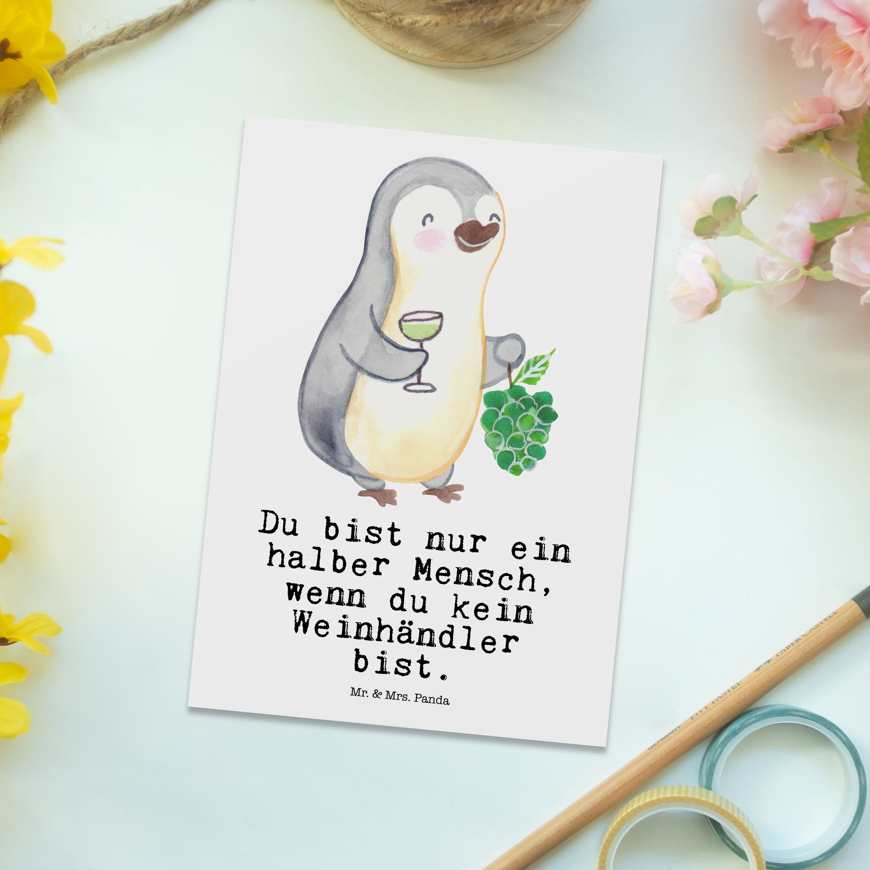 Mr. & Weiß - mit Kollegin, G Geschenk, Weinhändler Mrs. Danke, Panda Postkarte - Herz Grußkarte