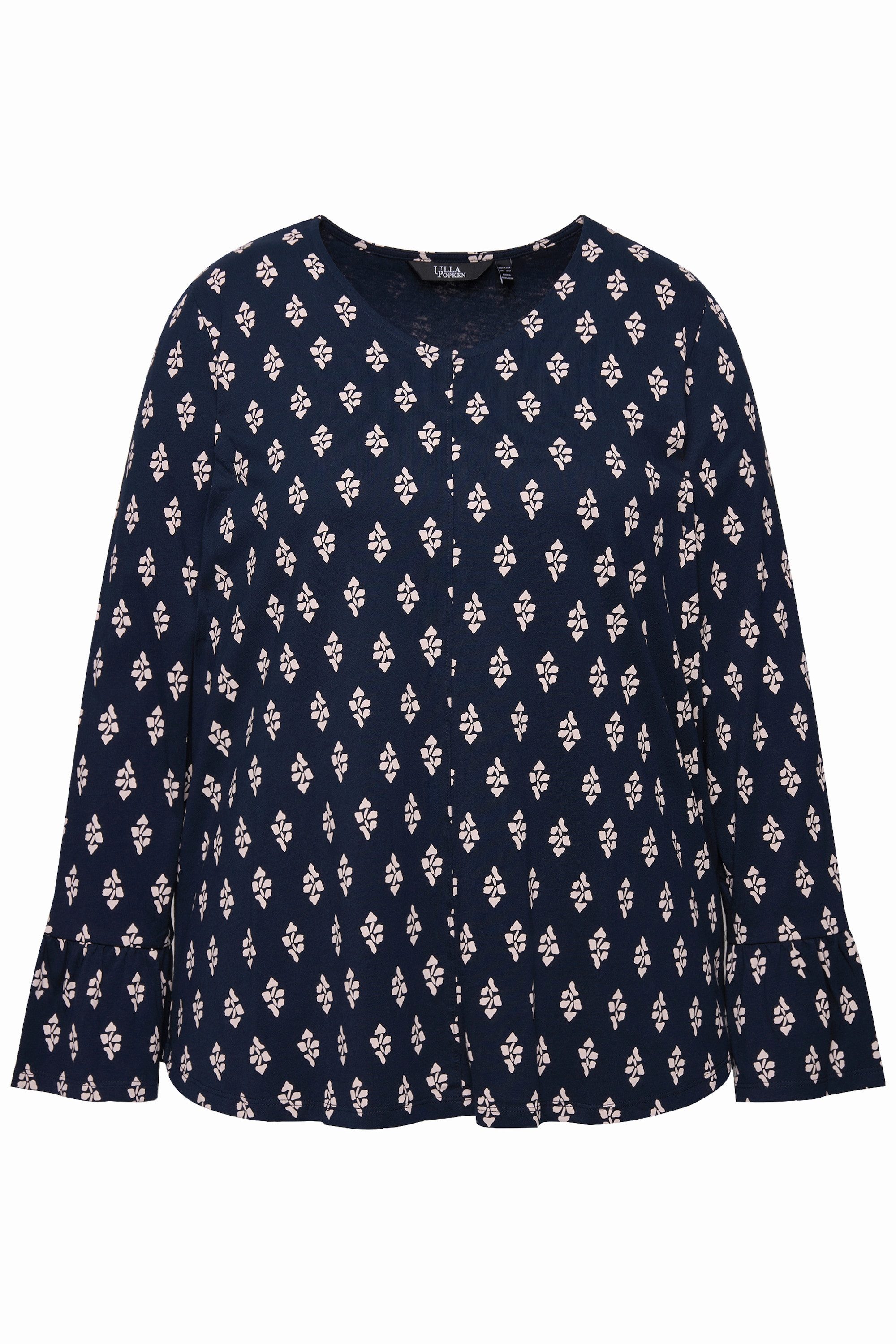 Ulla Popken Longsleeve Shirt A-Linie V-Ausschnitt günstig online kaufen
