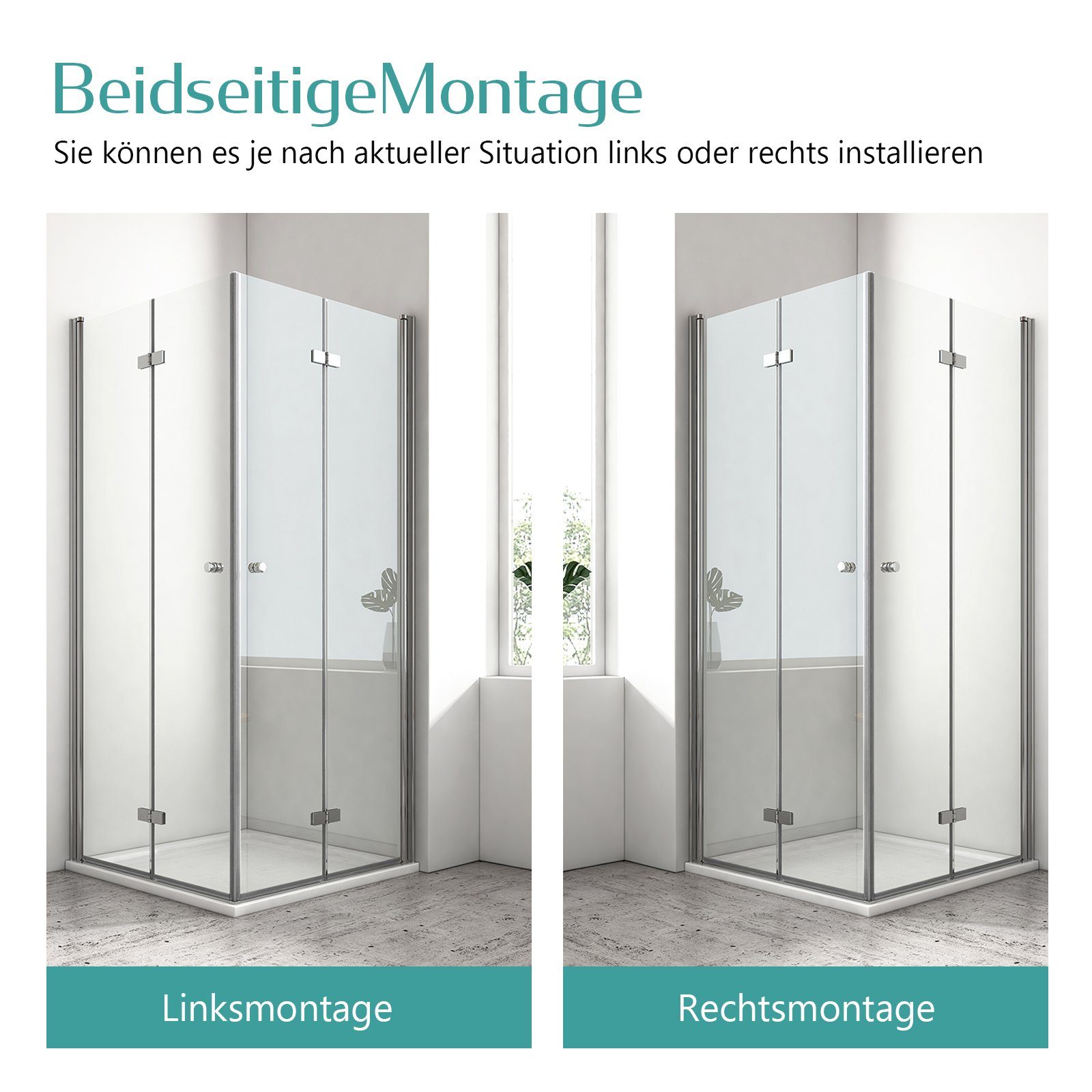 EMKE Eckdusche Faltbare Duschkabine mit Falttür und Eckeinstieg, Duschwand Höhe 185cm, BxT: 75x75 cm, Sicherheitsglas, set, 2-tlg., Duschabtrennung 6mm ESG Glas – Bild 5 von 5
