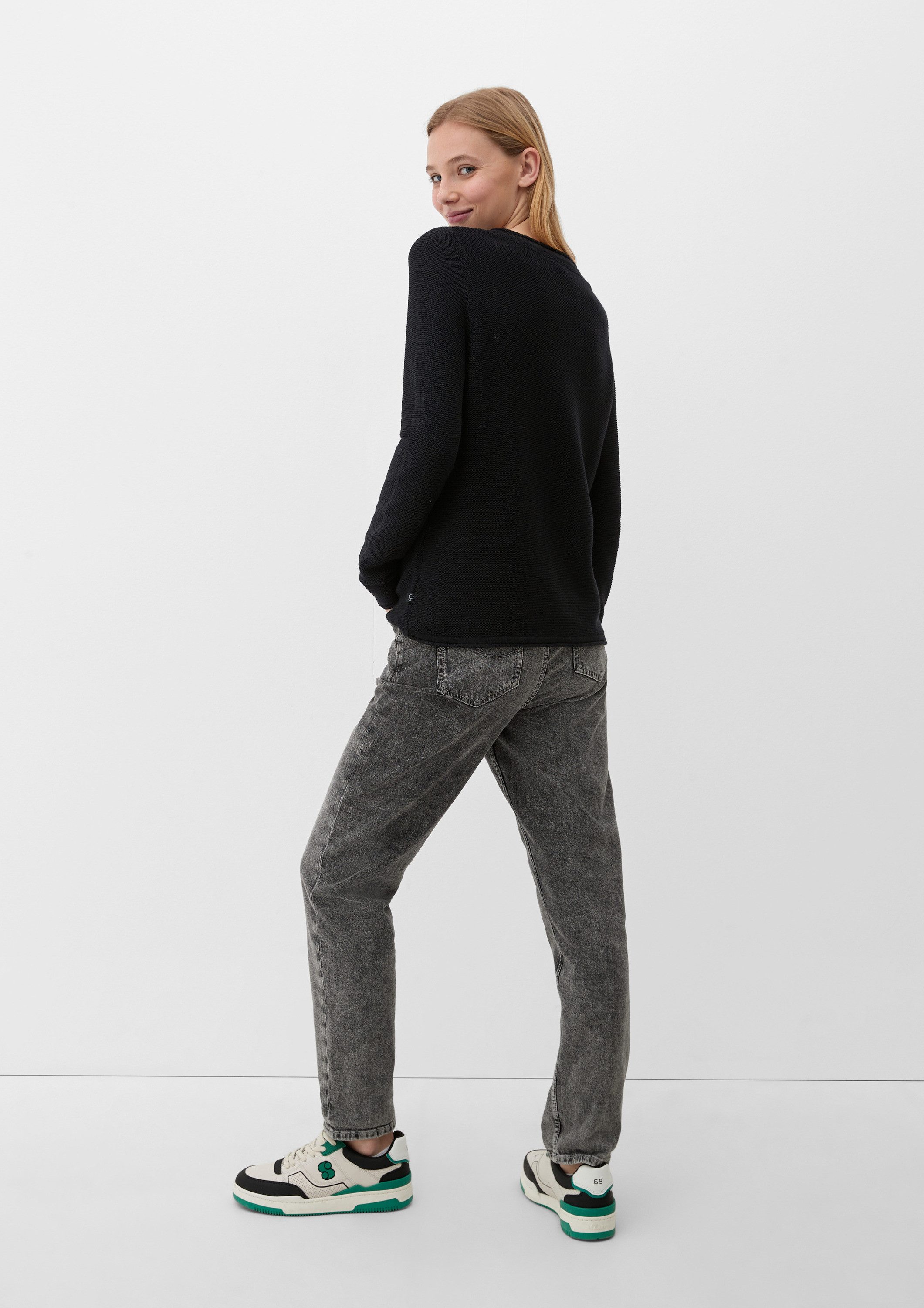 QS Longpullover Strickpullover Pullover mit Rollsaumkanten