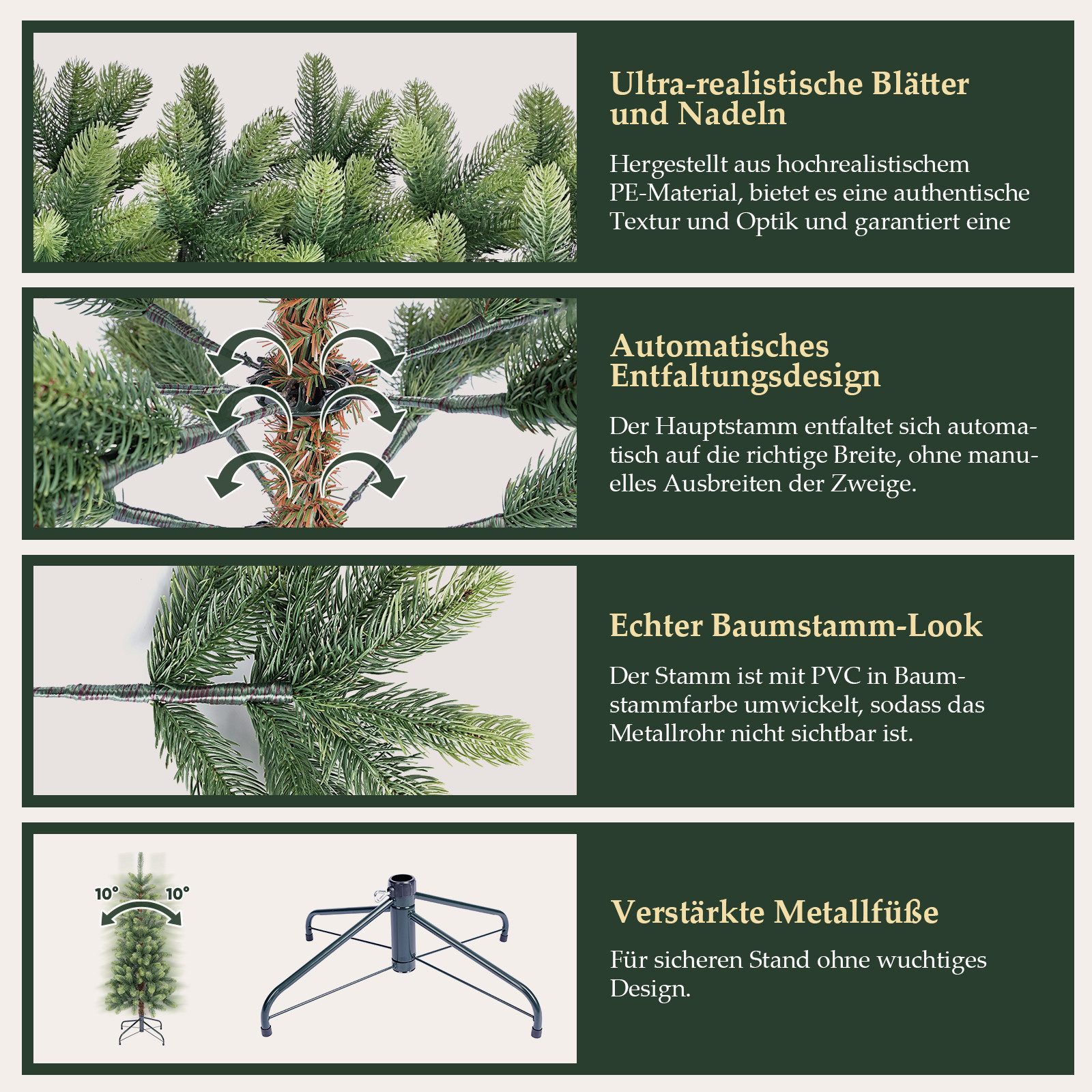 Salcar Künstlicher Weihnachtsbaum Künstlicher Weihnachtsbaum Schmal Tannenbaum aus 100% PE Christbaum, Nordmanntanne, 120cm mit 212 Spitzen, Grün und Zartgrün – Bild 5 von 5