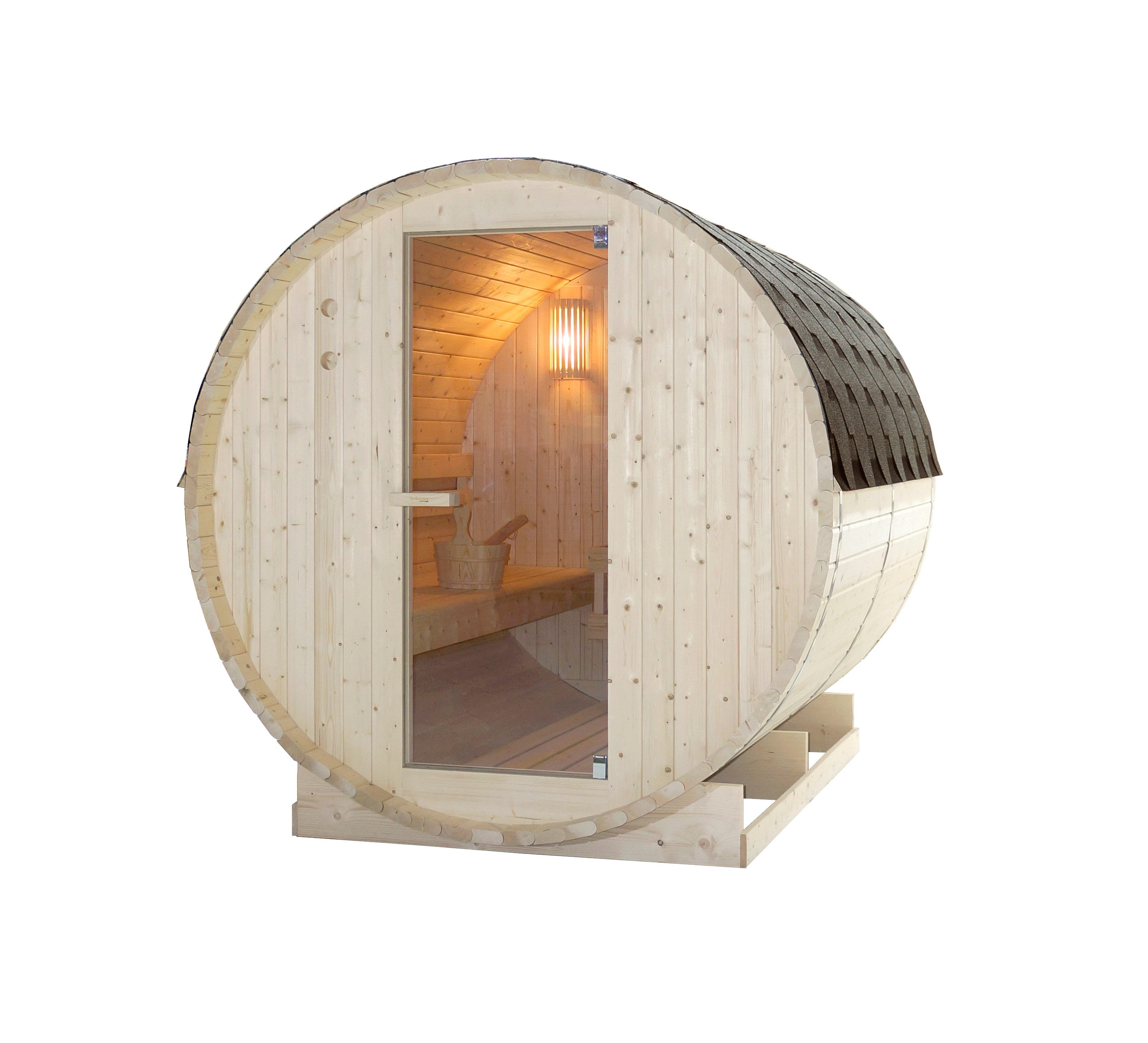 Sanotechnik Fasssauna »TROMSÖ XL«, BxTxH: 189 x 220 x 191,5 cm, 3,8 mm, geeignet für 6 Personen, Fichetnholz