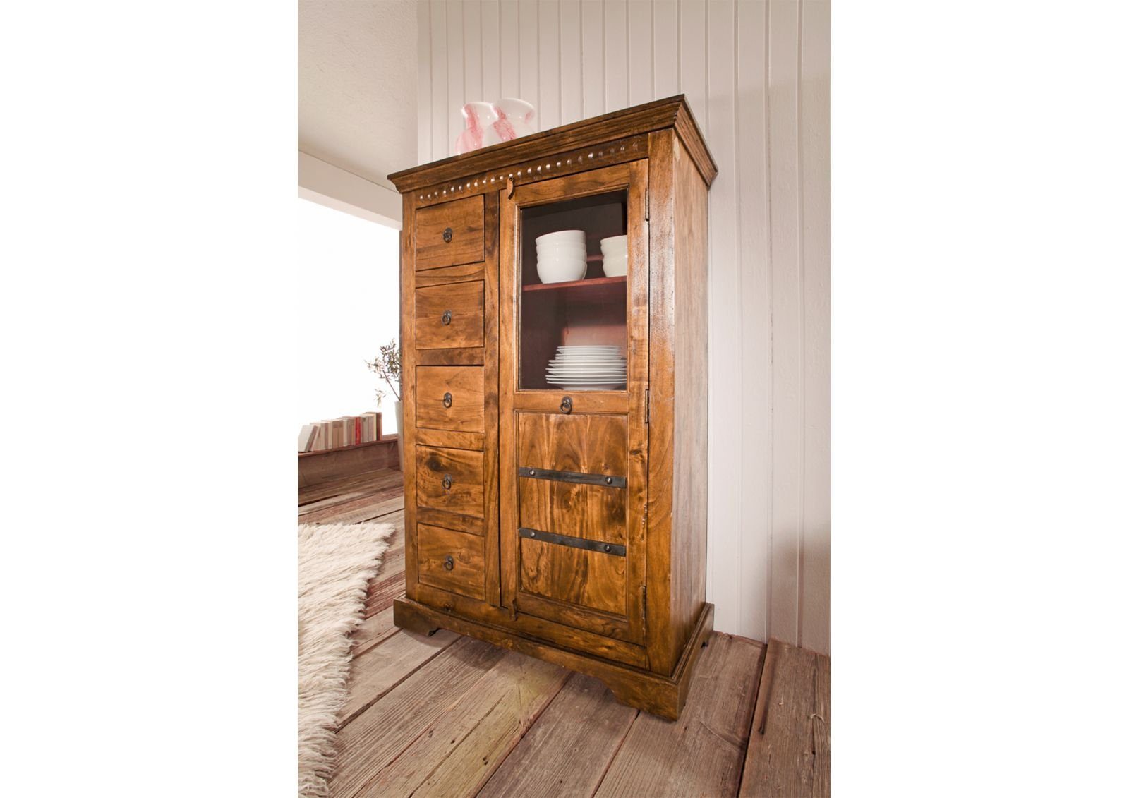 Massivmoebel24 Standvitrine #0417 (Vitrine Akazie 95x45x147 günstig online kaufen