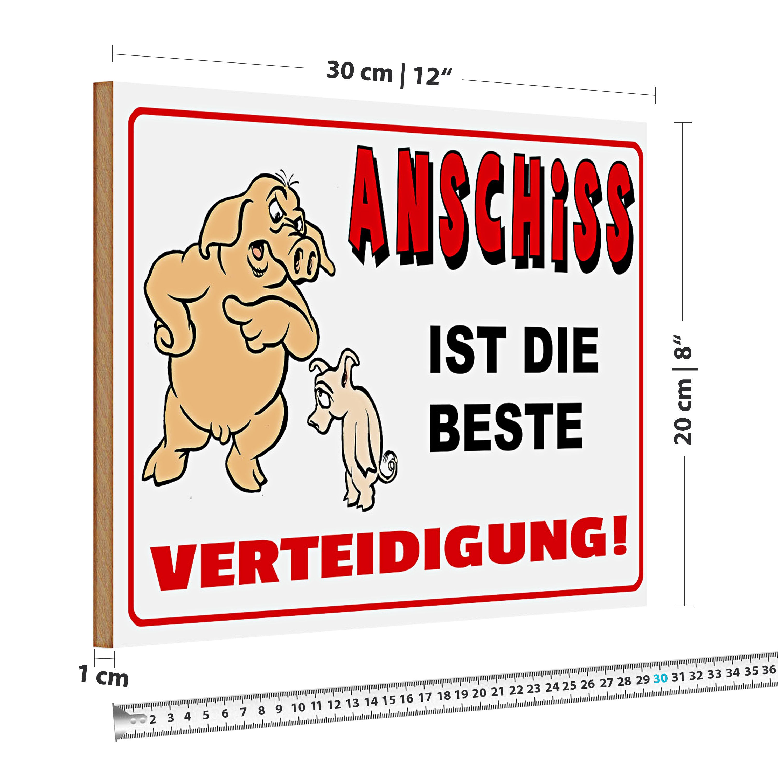 Roomando Holzbild Holzschild Spruch 30x20cm Anschiss ist beste Verteidigung