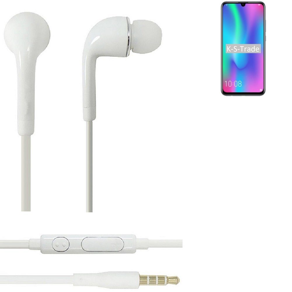 K-S-Trade für Huawei Honor 10 Lite In-Ear-Kopfhörer (Kopfhörer Headset mit Mikrofon u Lautstärkeregler weiß 3,5mm)