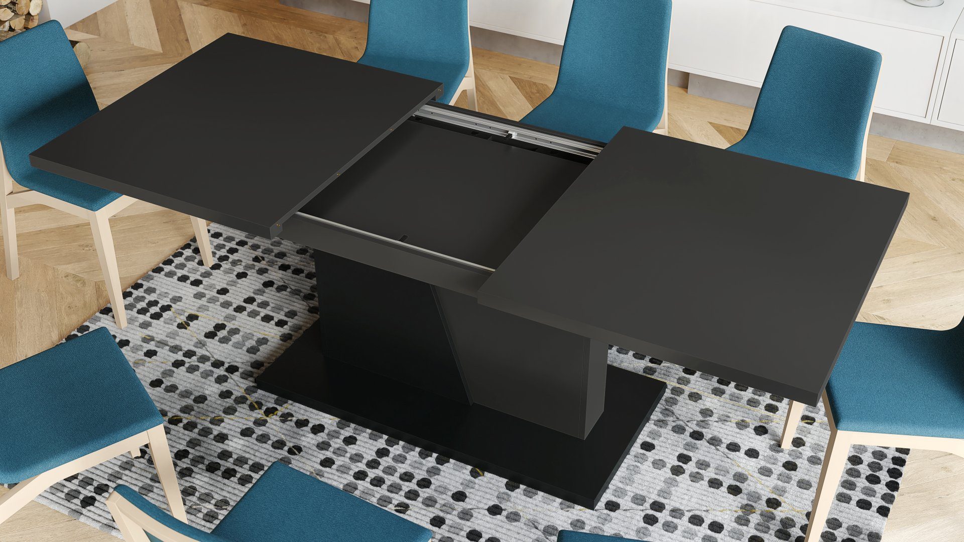 Mazzoni Esstisch Design Esstisch Tisch 160 - matt Noble ausziehbar Schwarz Anthrazit Noir cm matt bis 218
