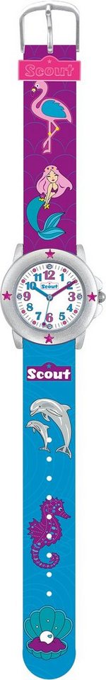 Scout Quarzuhr Star Kids, 280393023, Muschel-Delphin-,Meerjungfraumotiv,  ideal auch als Geschenk, Gehäuse aus Aluminium, Gehäuse-Ø ca. 29 mm