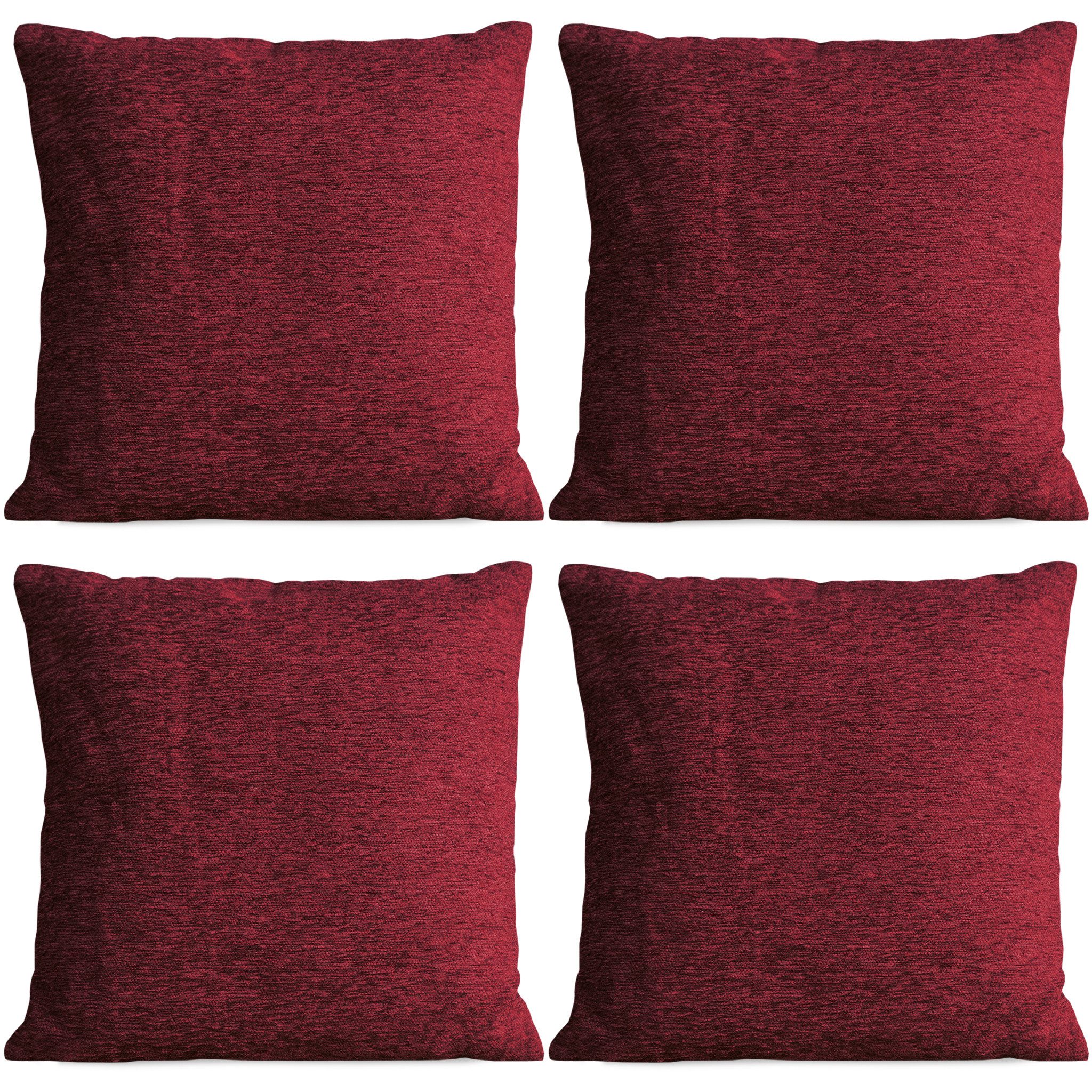 matches21 HOME & HOBBY Kissenbezüge 4er Set Kissenhüllen 45x45 cm dunkelrot meliert als weiche Dekokissen, (4 Stück), Zierkissen-Bezüge für Sofa-Kissen, Couch-Kissen