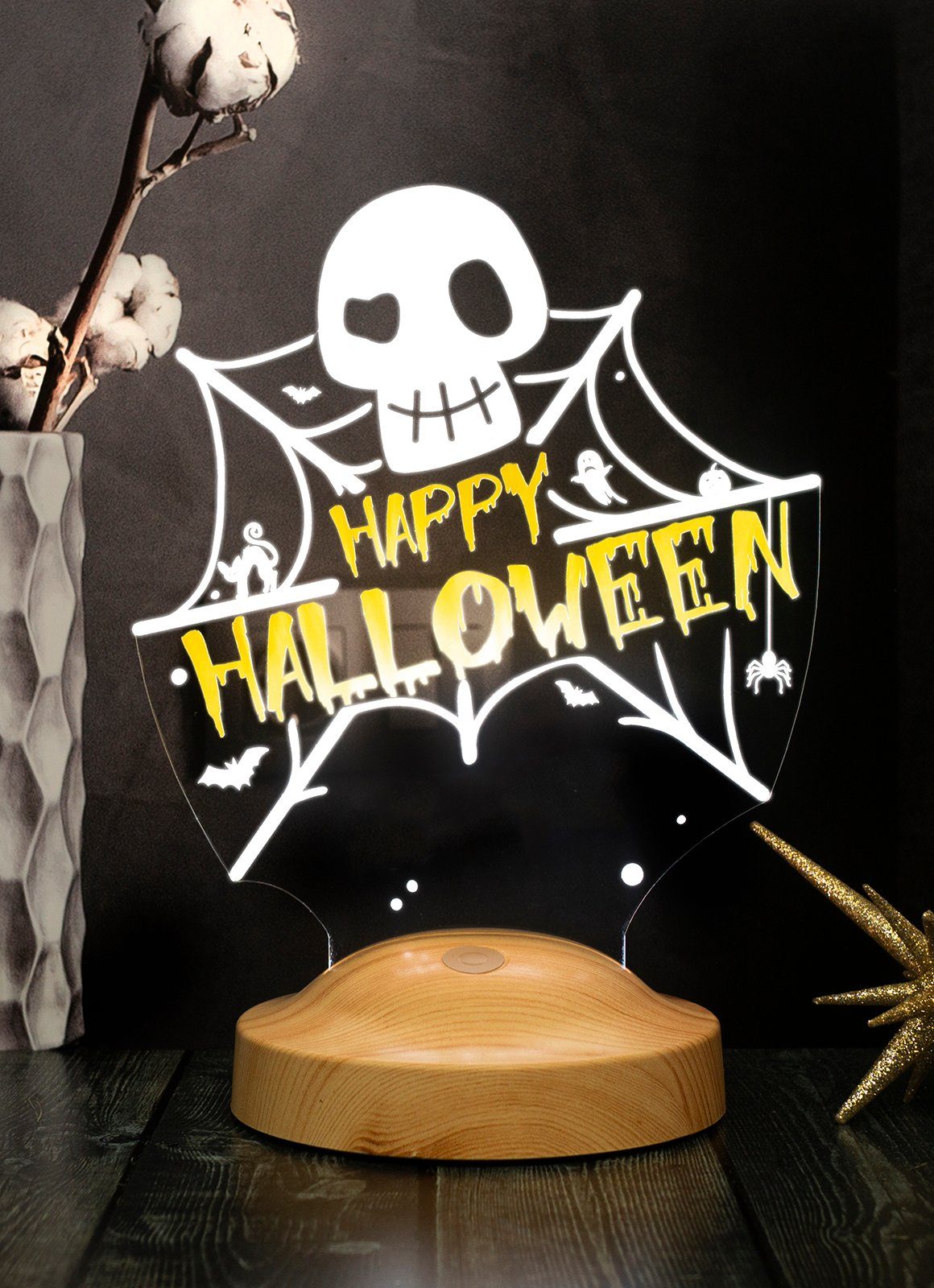 Geschenkelampe LED Nachttischlampe Happy Halloween Lampe mit 3D Vision LED Nachtlicht, LED fest integriert, LED in verschiedenen Farben, LED Lampe