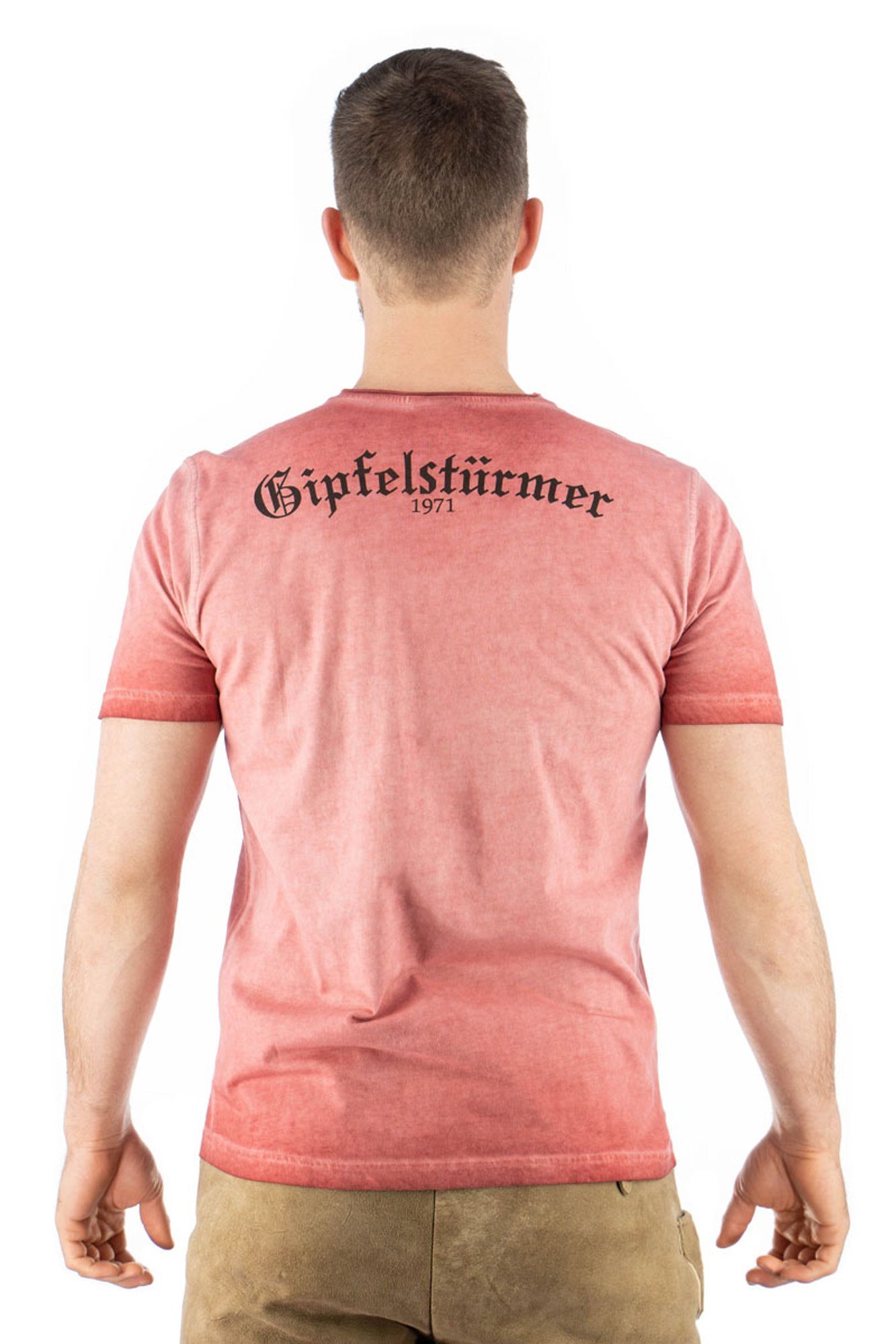 Motivdruck OS-Trachten Trachtenshirt Ofapuo weinrot Kurzarm mit T-Shirt