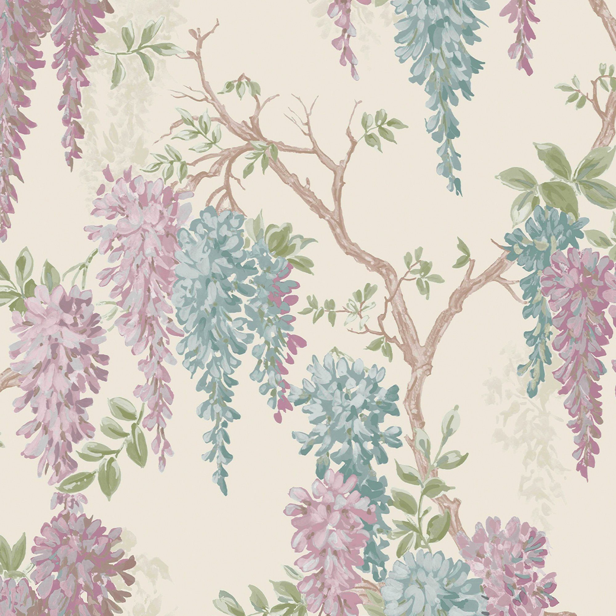 LAURA ASHLEY Vliestapete Wisteria, FSC® zertifiziert, mit lebhaftem Druck, 10 Meter Länge hellblau