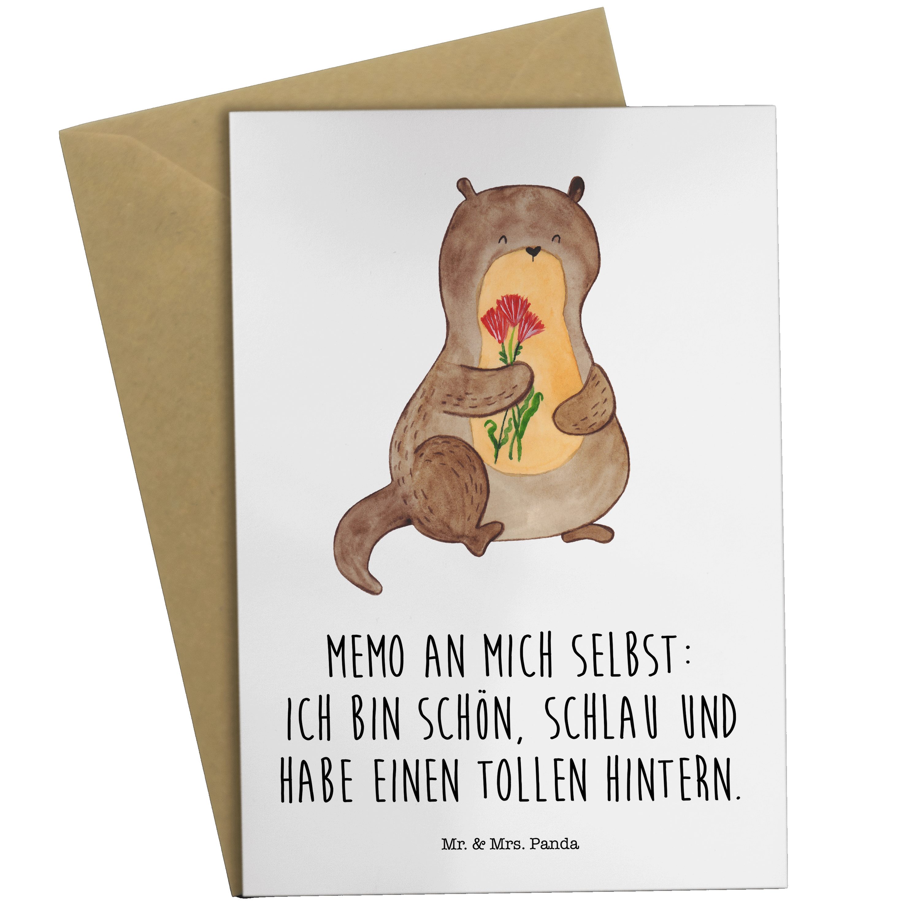 Mr. & Mrs. Panda Grußkarte Otter Blumenstrauß - Weiß - Geschenk, Seeotter, Otter Seeotter See Ot