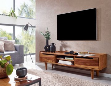 Wohnling Lowboard WL6.553 (Sheesham Massivholz 145x43x35 cm mit zwei Türen), TV-Schrank mit Stauraum, Fernsehkommode Modern