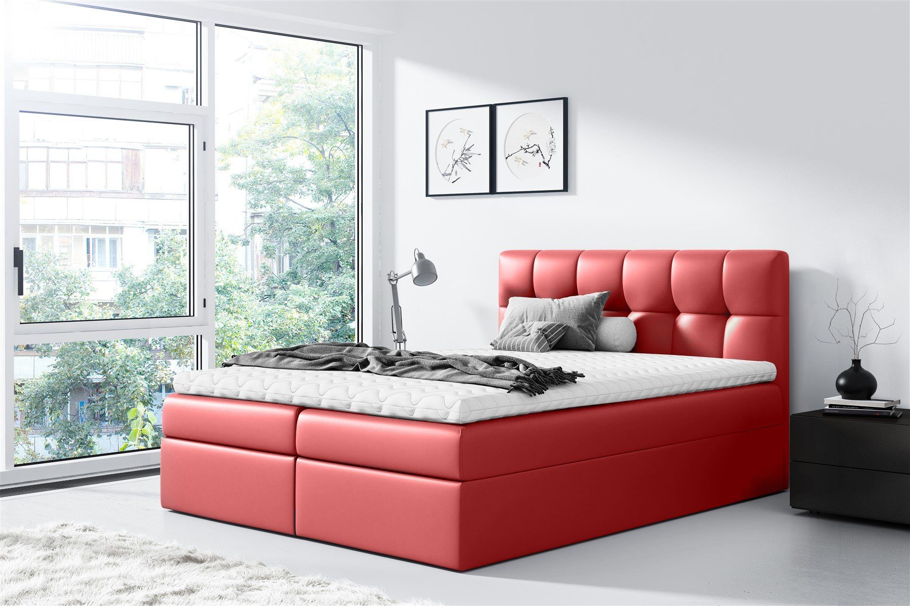 Fun Möbel Boxbett Schlafzimmerbett CARMEN Überlänge Kunstleder (inkl. Bettkasten, inkl. Kaltschaumtopper)