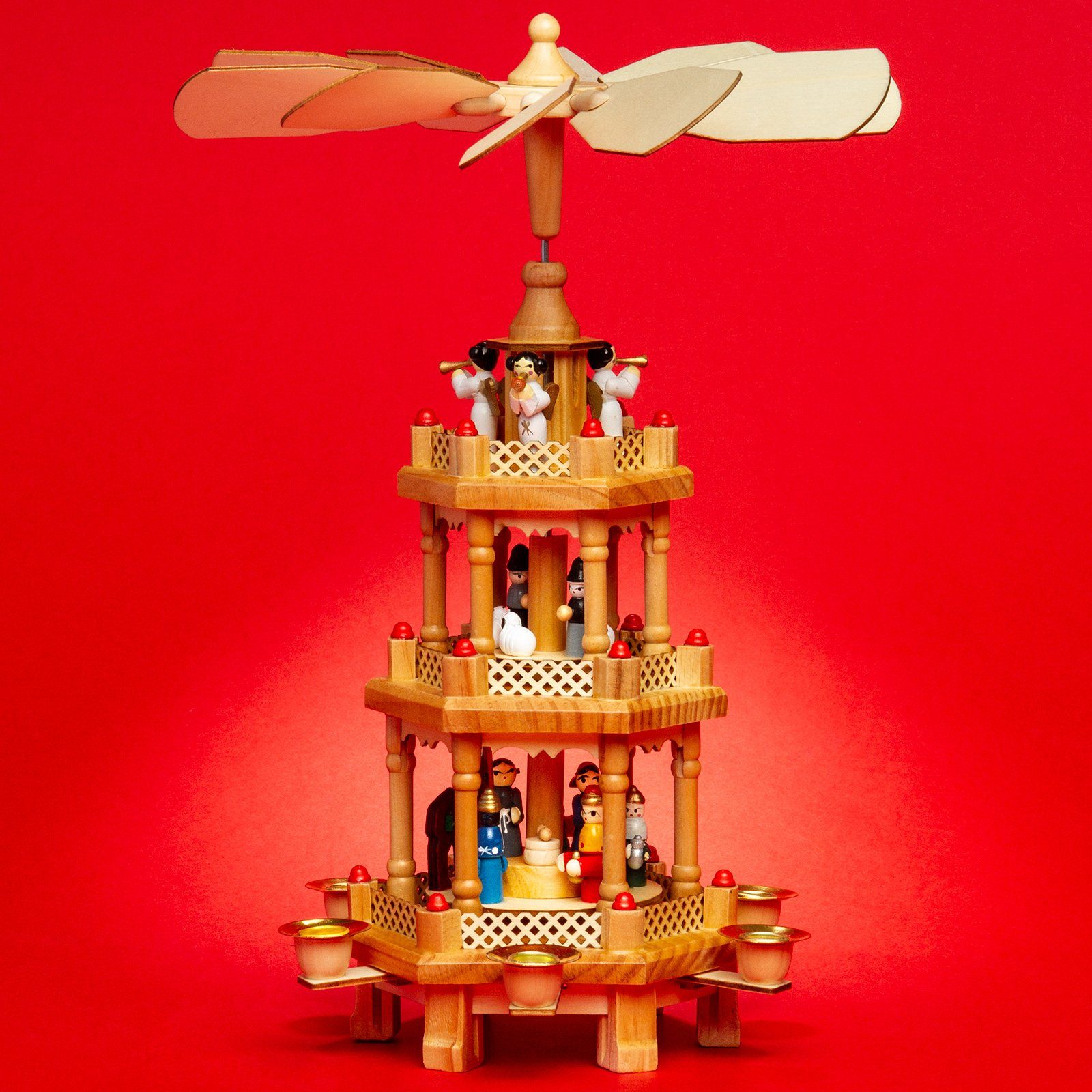 SIKORA Weihnachtspyramide P34 3 Holz aus mit Etagen Tradition H:35cm