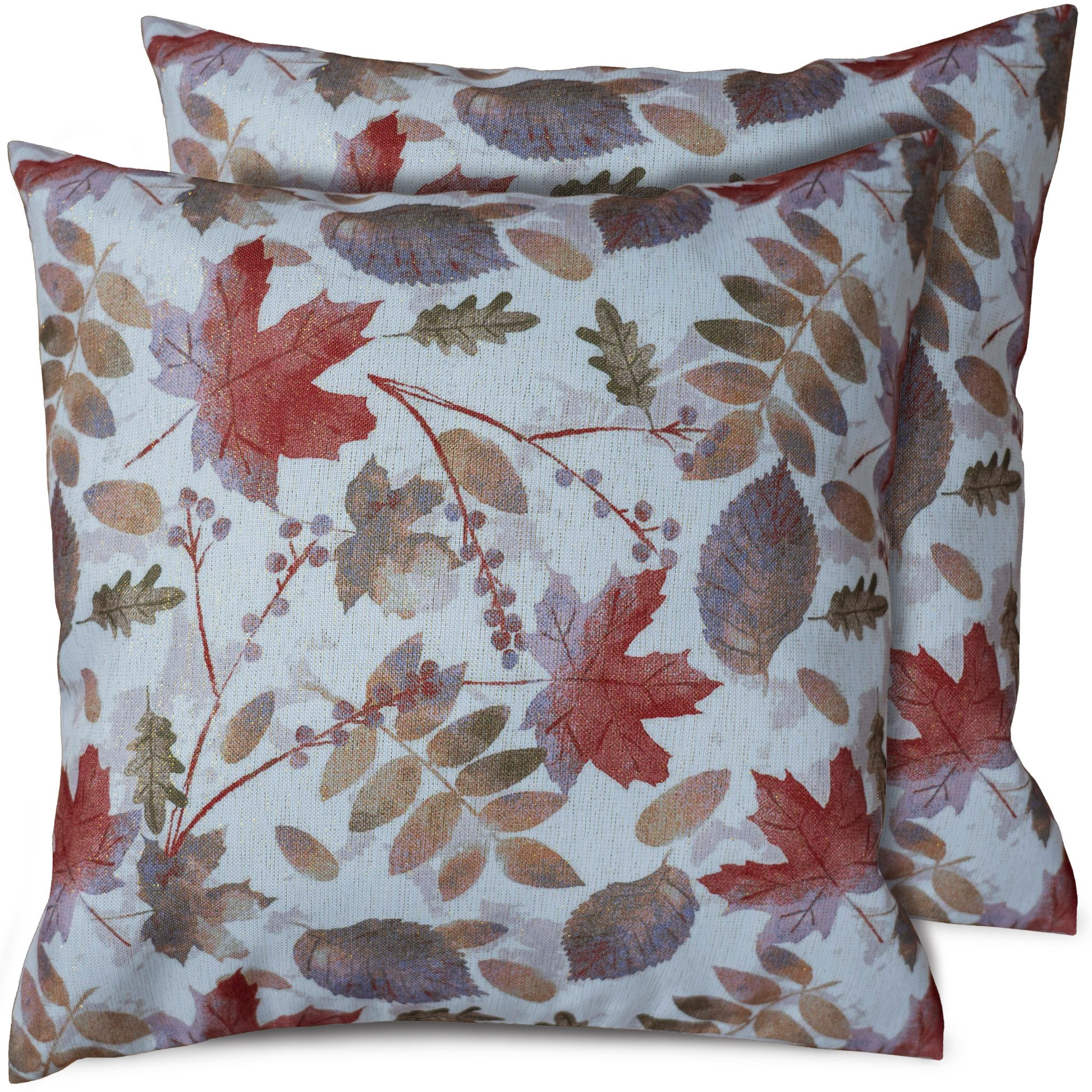 matches21 HOME & HOBBY Kissenbezüge 2er Set Kissenhüllen 40x40 cm bunte Blätter Laub als Herbst-Deko, (2 Stück), Zierkissen-Bezüge für Sofa-Kissen, Couch-Kissen