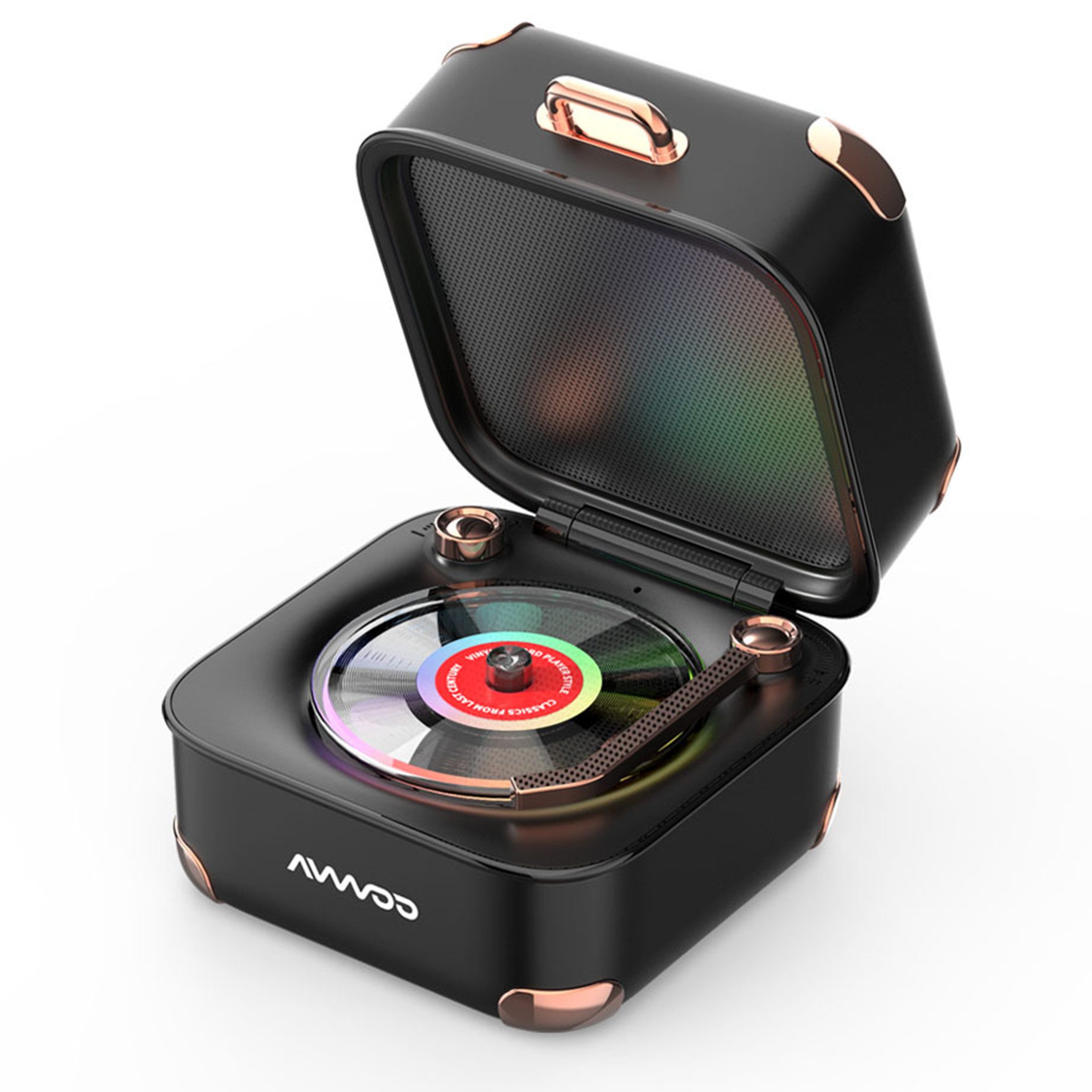 KINSI Retro Schallplattenspieler Bluetooth Lautsprecher,360° Stereoklang Bluetooth-Lautsprecher (5 W, Kompakter Lautsprecher mit RGB-Licht)