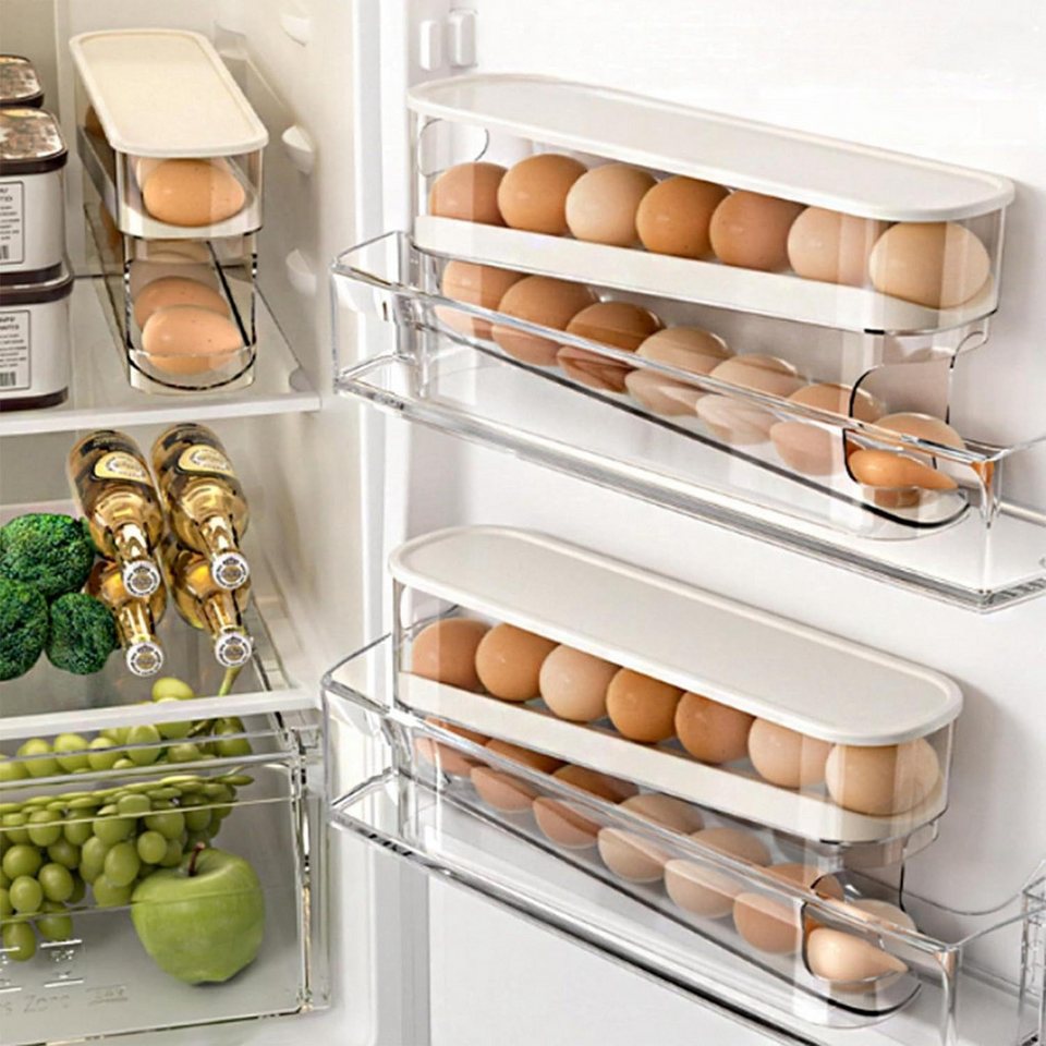 2er-Set Eierhalter Kühlschrank – Automatisch Rollend, 2-stöckig, Platz Für 15 Eier, Aus ABS, Stapelbar, Rutschfest, Ohne Montage, Für Kühlschrank, Küche, Vorratskammer