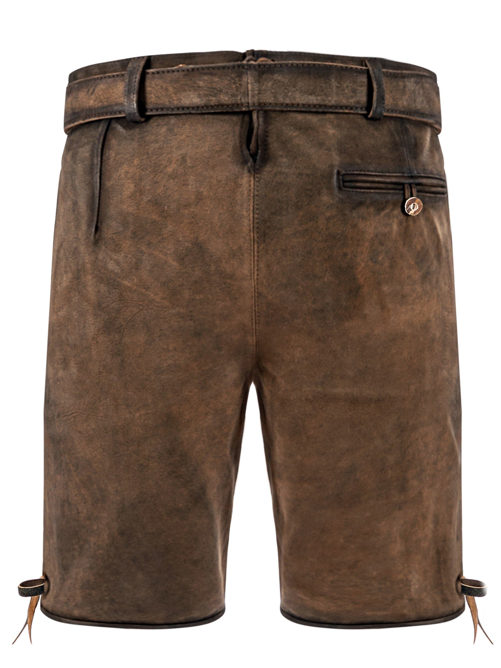 FUCHS Trachtenlederhose Lederhose kurz Daniel hellbraun (3-tlg) inkl. Gürtel und Hosenträger
