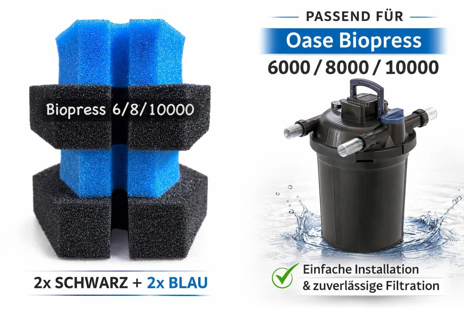 Koi Herdecke Teichfilter KH Filterschwammset Oase Biopress 6000-8000-10000 Filter 2x schwarz