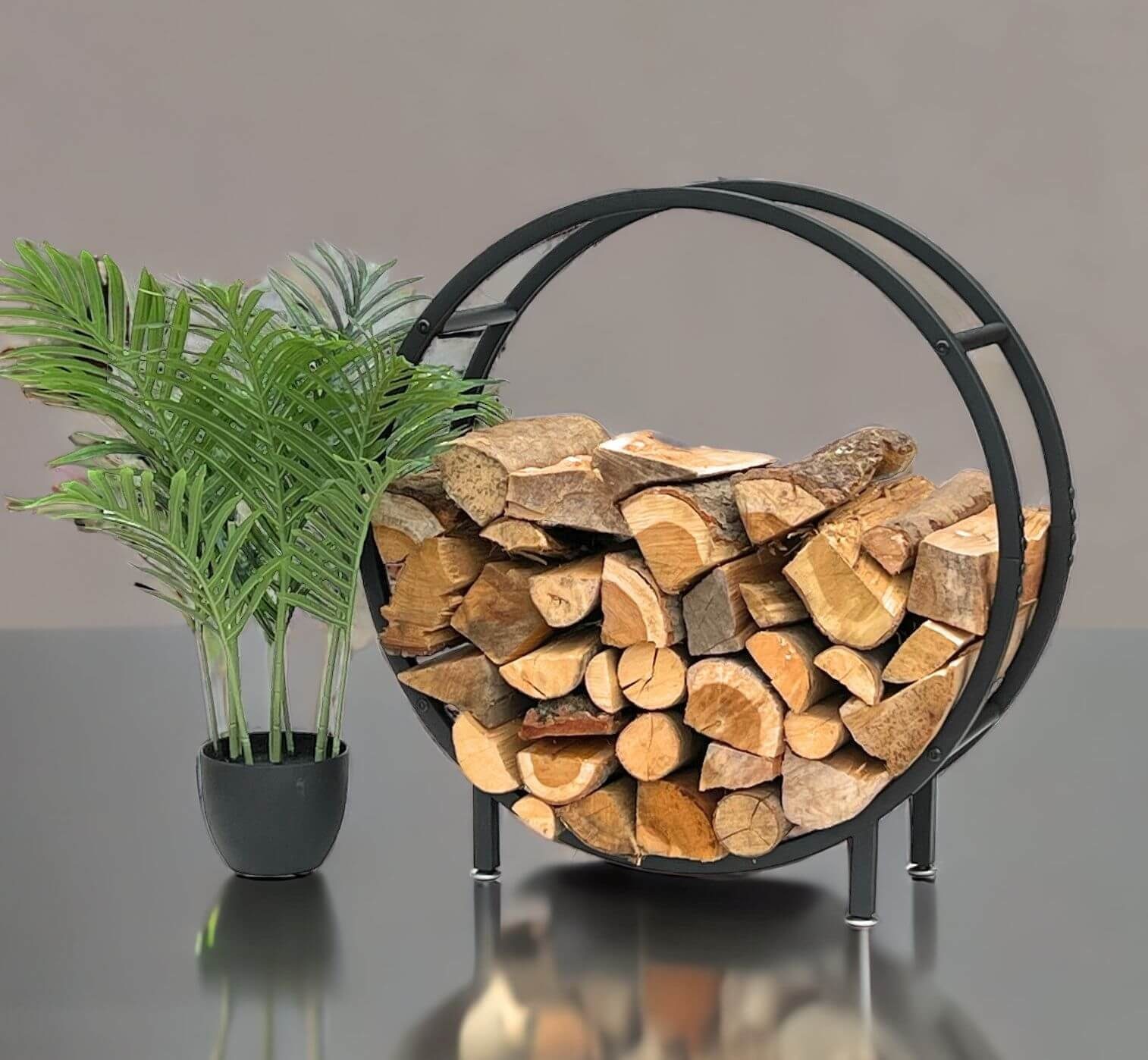 DanDiBo Kaminholzregal Metall Schwarz Rund 60 cm Kaminholzständer Kaminholz, Freistehendes Kaminholzregal – Bild 5 von 5