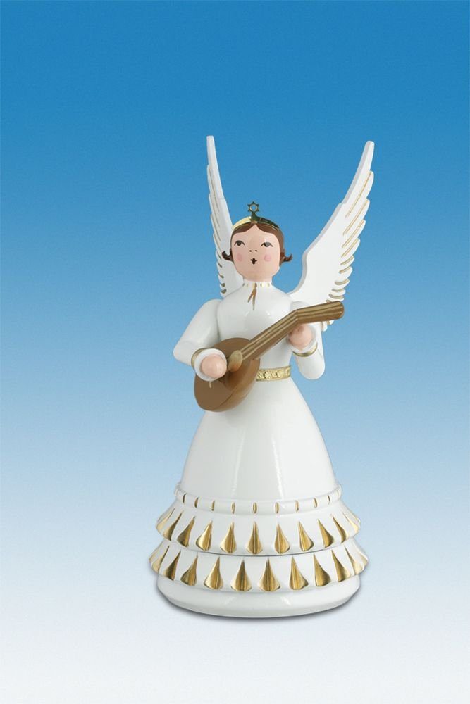 Engelfigur Holzfigur Rokokoengel mit Krone und Laute Höhe 12cm NEU