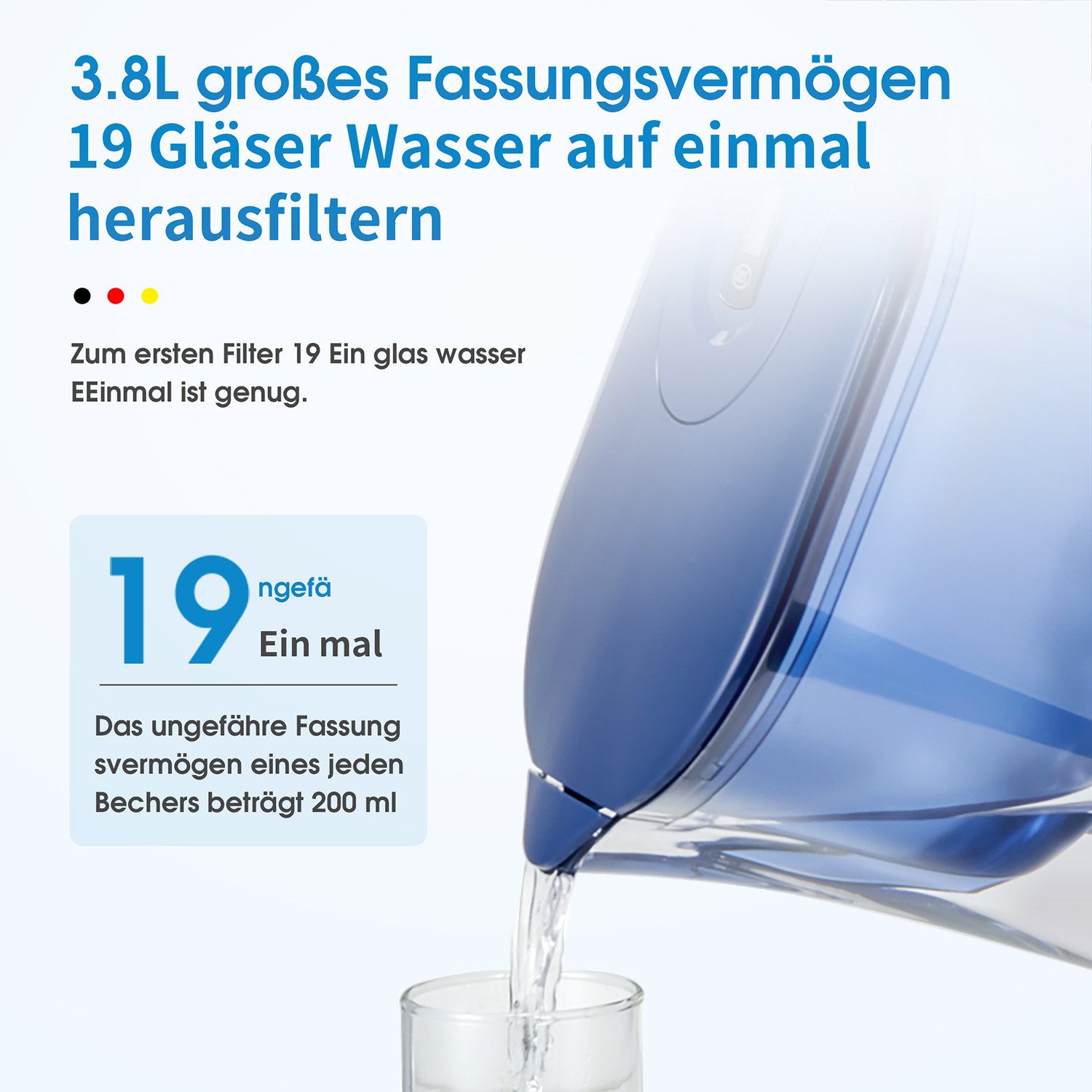 Watus Kanne für Brita Wasserfilter, Filterkanne 3.8L Enthält 1er filterpatronen, (1-St), für alle BRITA MAXTRA/MAXTRA+/PerfectFit Wasserfilter.