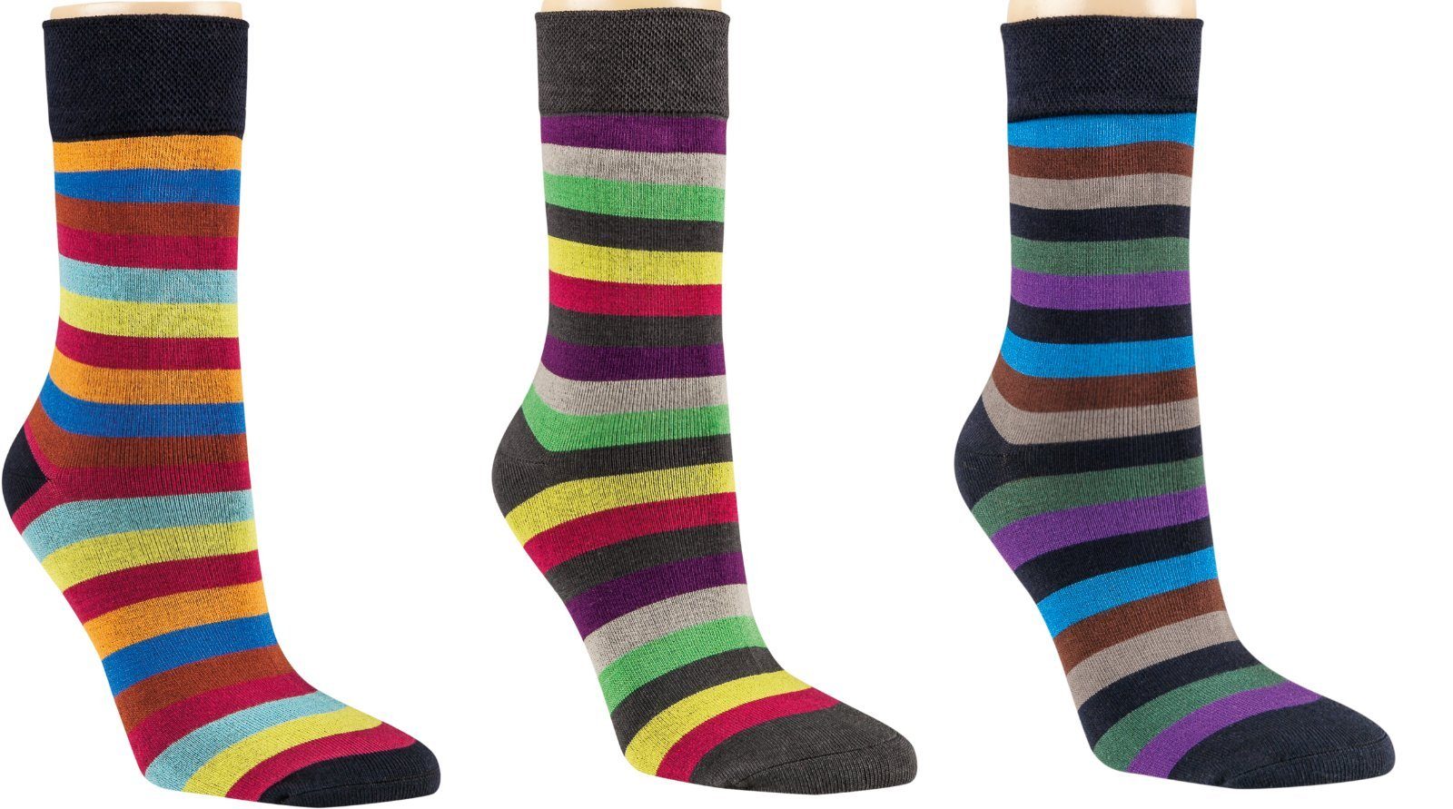 RS Harmony Basicsocken Bambus Viskose ohne Paar) Damen Ringel 2 Socken Gummi Softrand (3