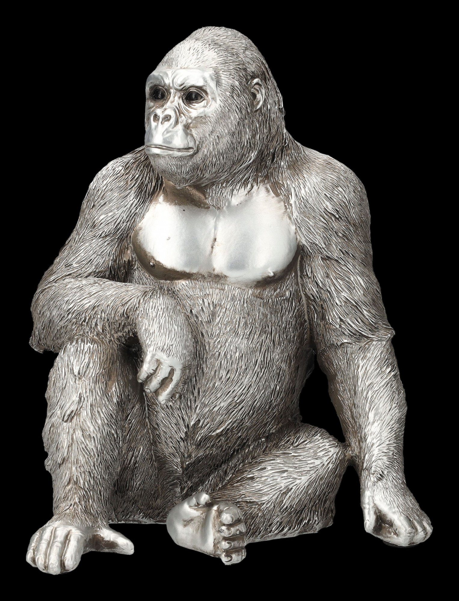 Figuren Shop GmbH Dekofigur Gorilla Figur - Antik-Silber - Tier Dekofigur  Affe