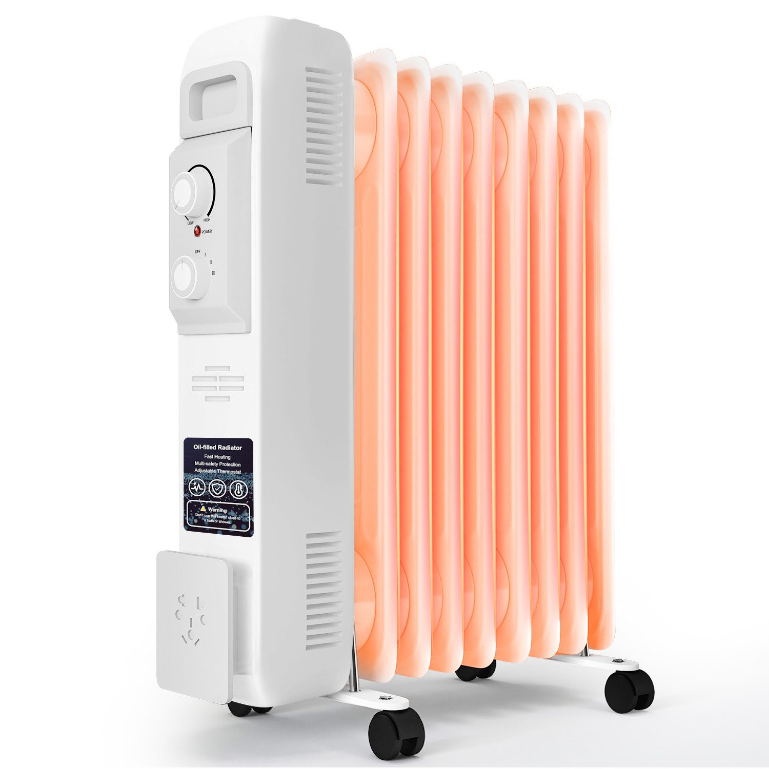 Hiazurm Ölradiator Ölradiator,Elektroheizung Radiator mit 9 Rippen, mit Thermostat, Heizkörper mit Überhitzungsschutz und 3 Heizstufen
