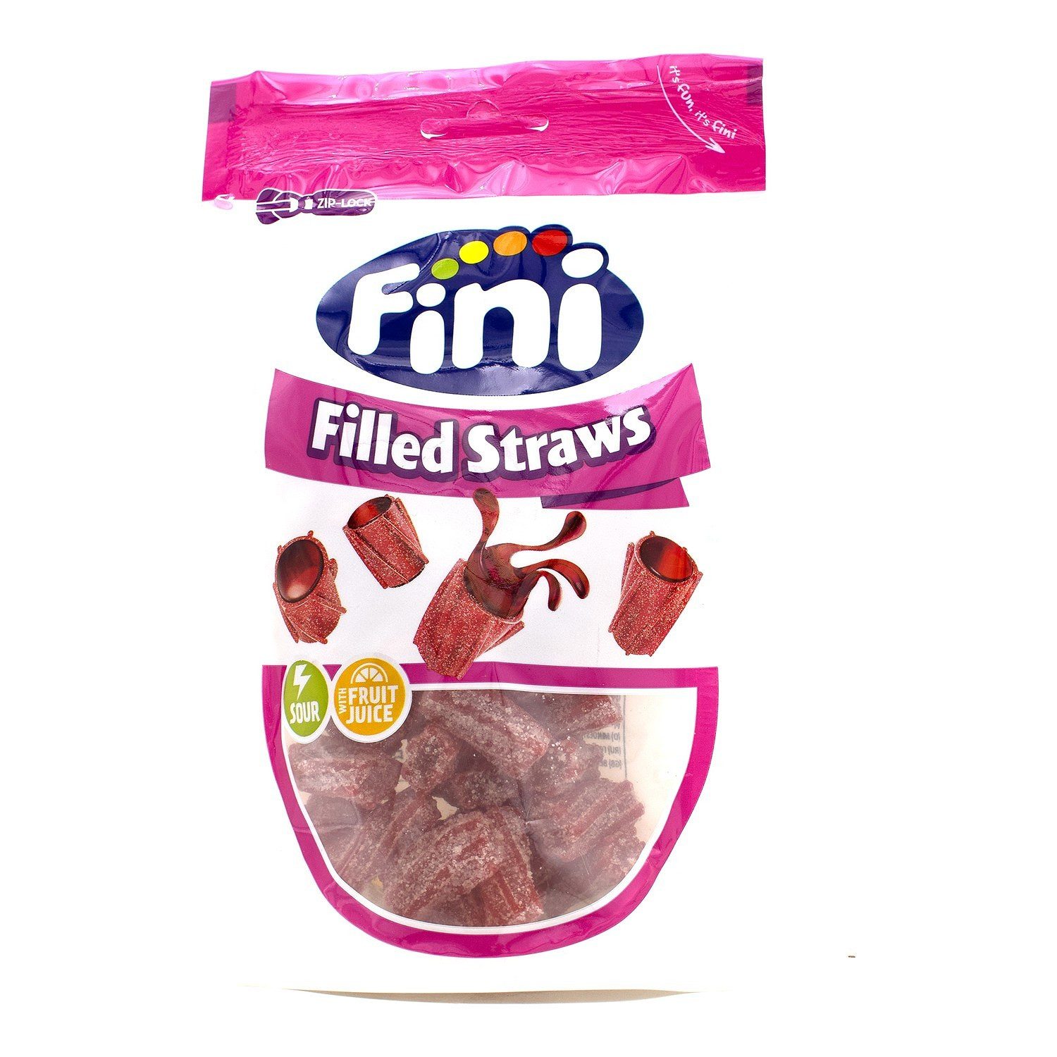 Fini Süßigkeit, 1 x 165 g, Filled Straws – Saure Erdbeer-Fruchtgummis