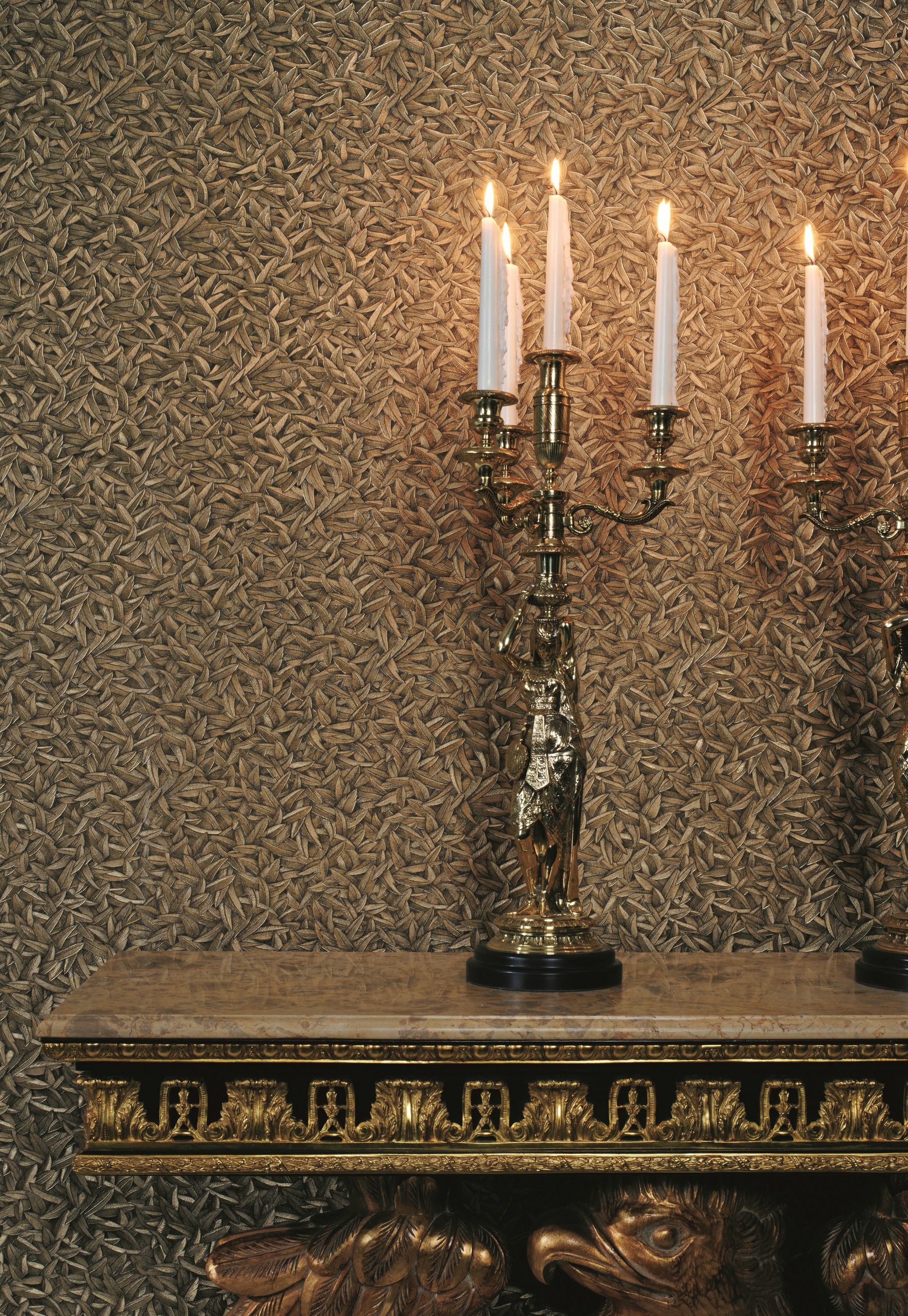 Glööckler Vliestapete, 3D-Optik, glänzend, schimmernd, (1 St), Blattmotiv, moderne Tapete für Schlafzimmer Wohnzimmer Küche
