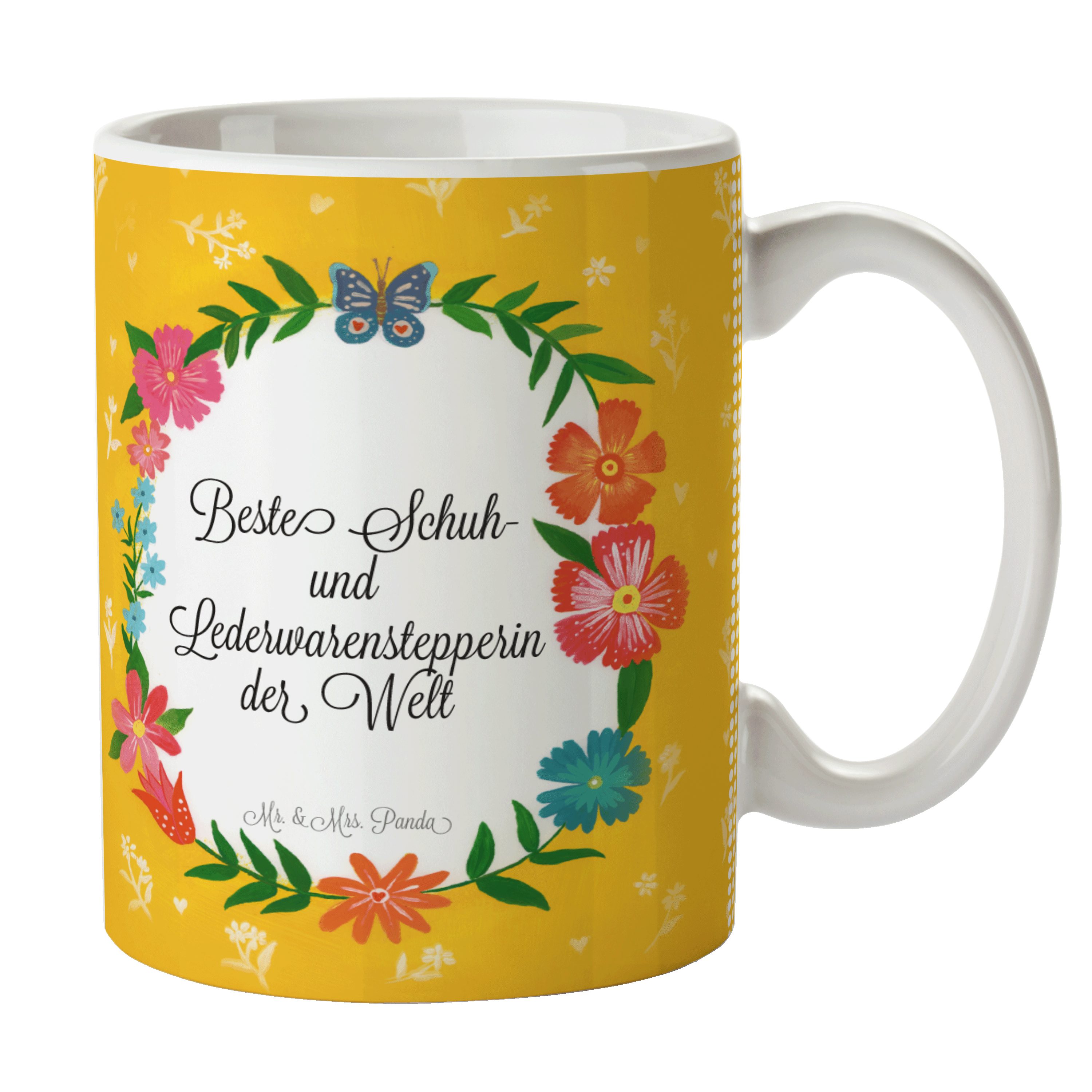 Keramik Kaffeetasse, - Tasse Geschenk, Schenken, Lederwarenstepperin Panda & Mr. Mrs. und Schuh- Tas,