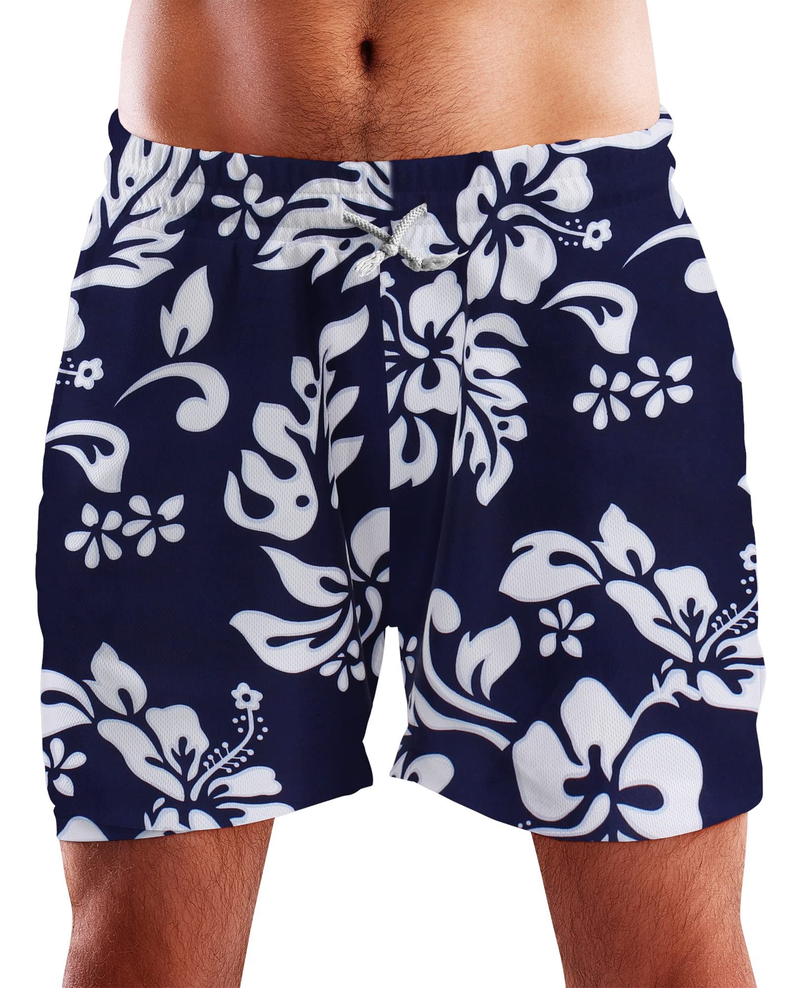 King Kameha Badeshorts Hibiscus Funky Hawaii Bade-Shorts Mesh-Einsatz Verschluss Kordelzug Mit integriertem Mesh-Innenslip für extra Komfort