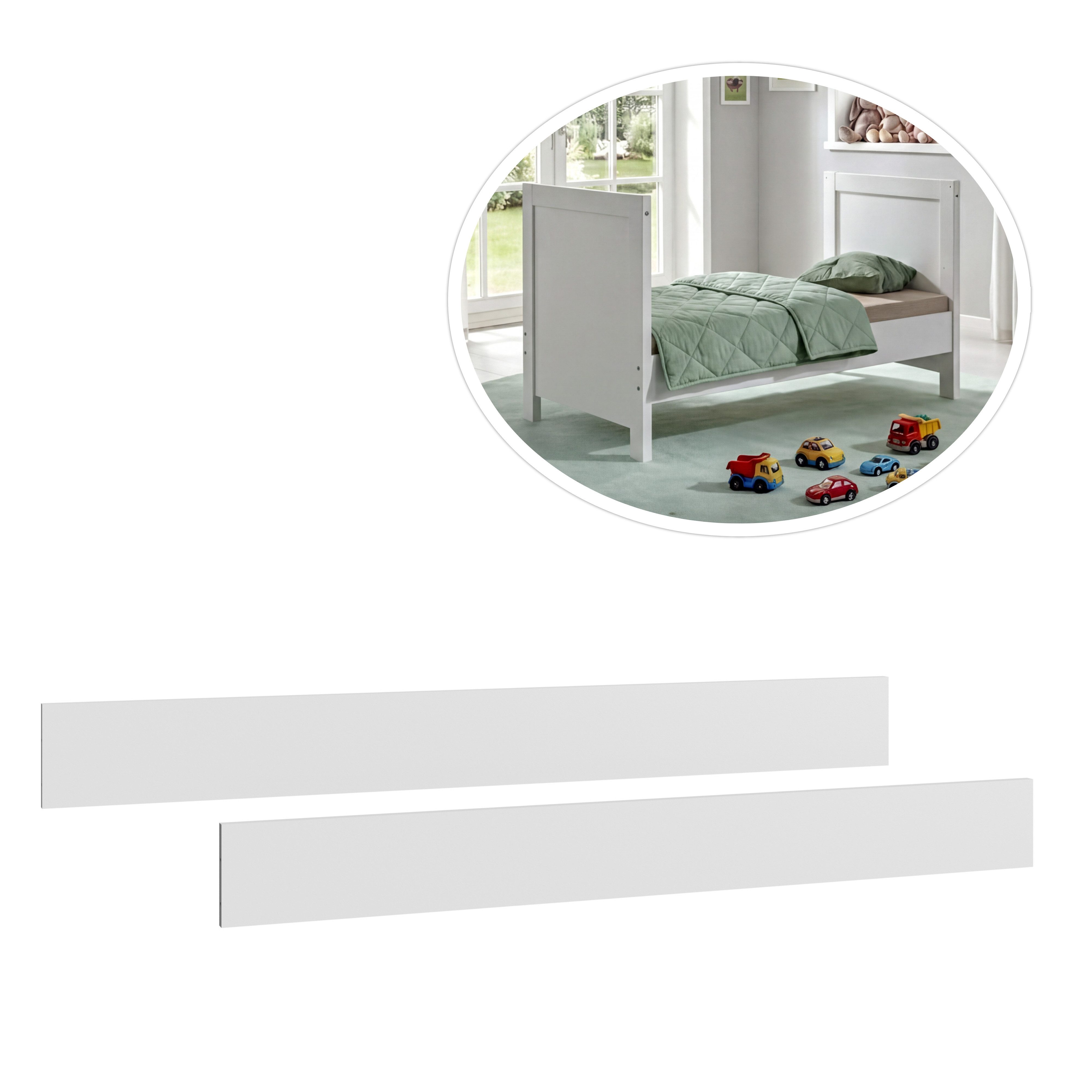 luma-home Bettanlage 22800-01, (Ergänzung zu Babyzimmer-Sets Art.-Nr. 22800, 22801, 22802, 22803, 22804), Zubehör: 2 Seitenteile für Umbau zum Juniorbett, B140/H19/T2 cm, Weiß
