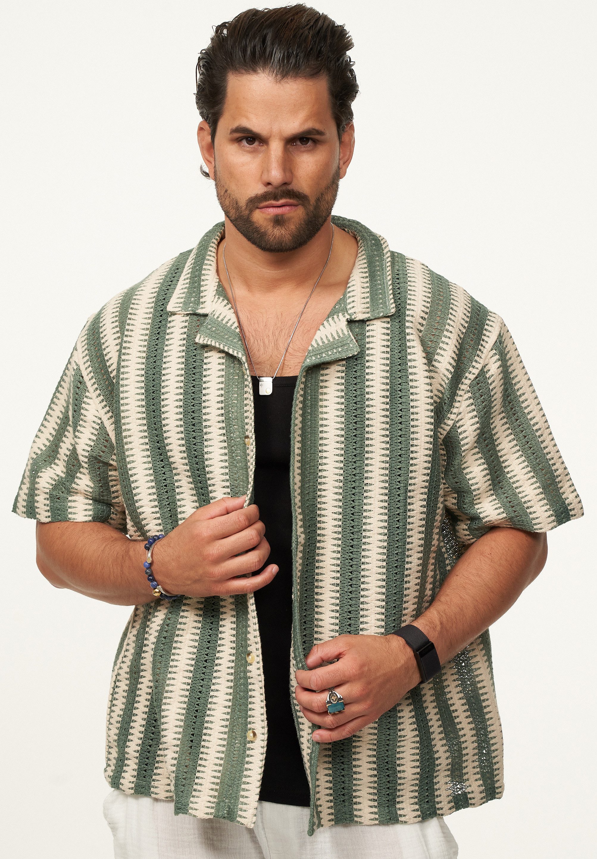 SOULSTAR Kurzarmhemd im Vintage Summer-Look Herren Kurzarm Strick Polo-Hemd günstig online kaufen