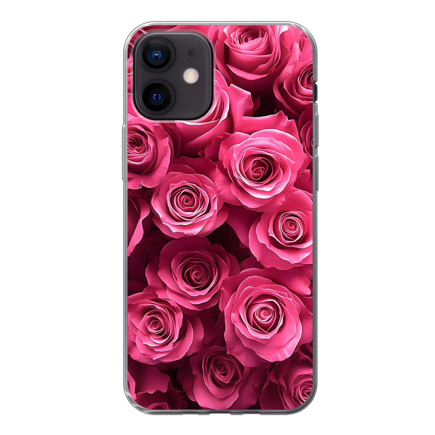 MuchoWow Handyhülle für Apple iPhone 12 Rosen - Rosa - Blume, Smartphone-Bumper, Print, Handy Schutzhülle Dünn
