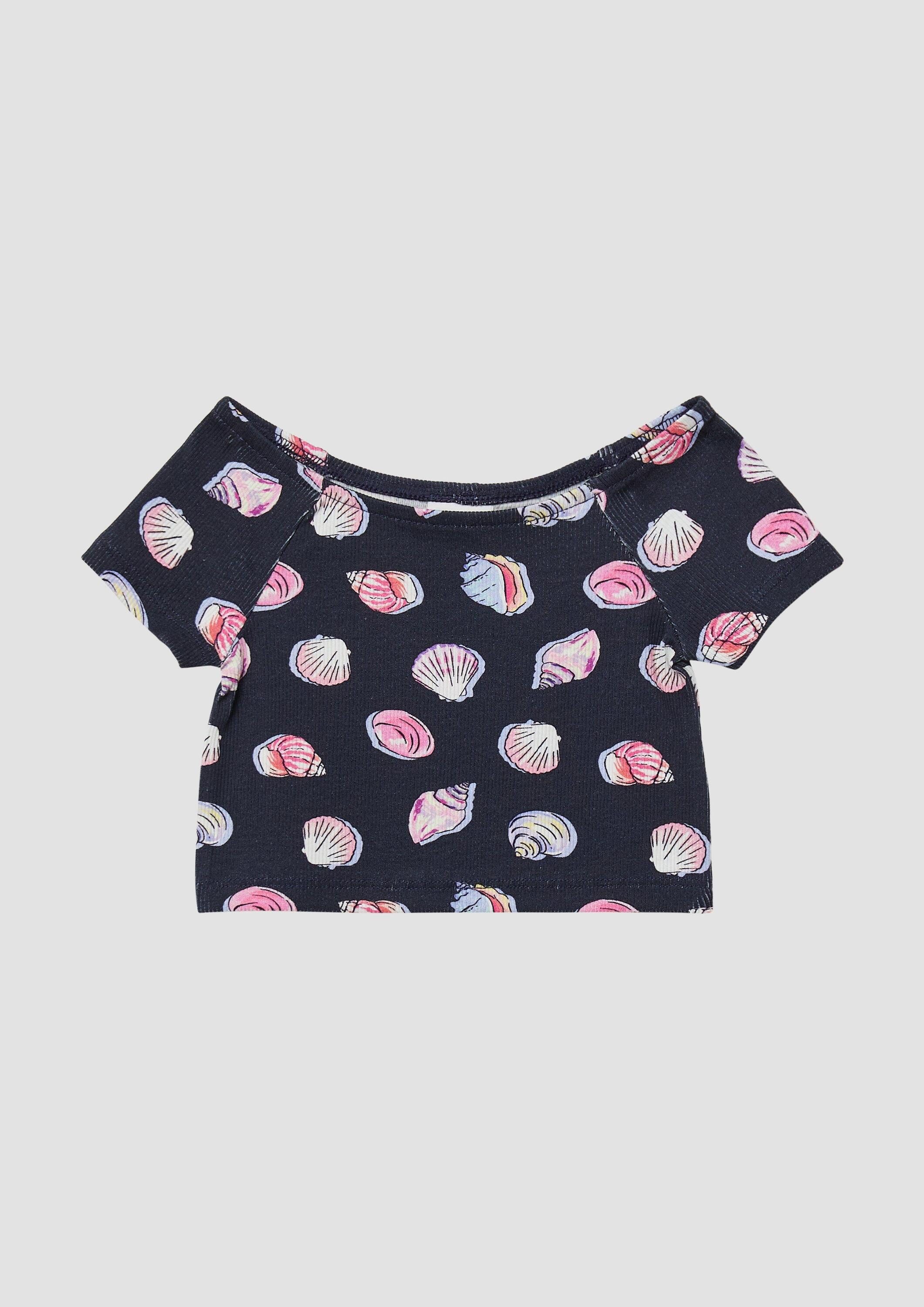 s.Oliver Kurzarmshirt T-Shirt Verkürztes T-Shirt aus Rippware mit Off-Shoulder-Ausschnitt