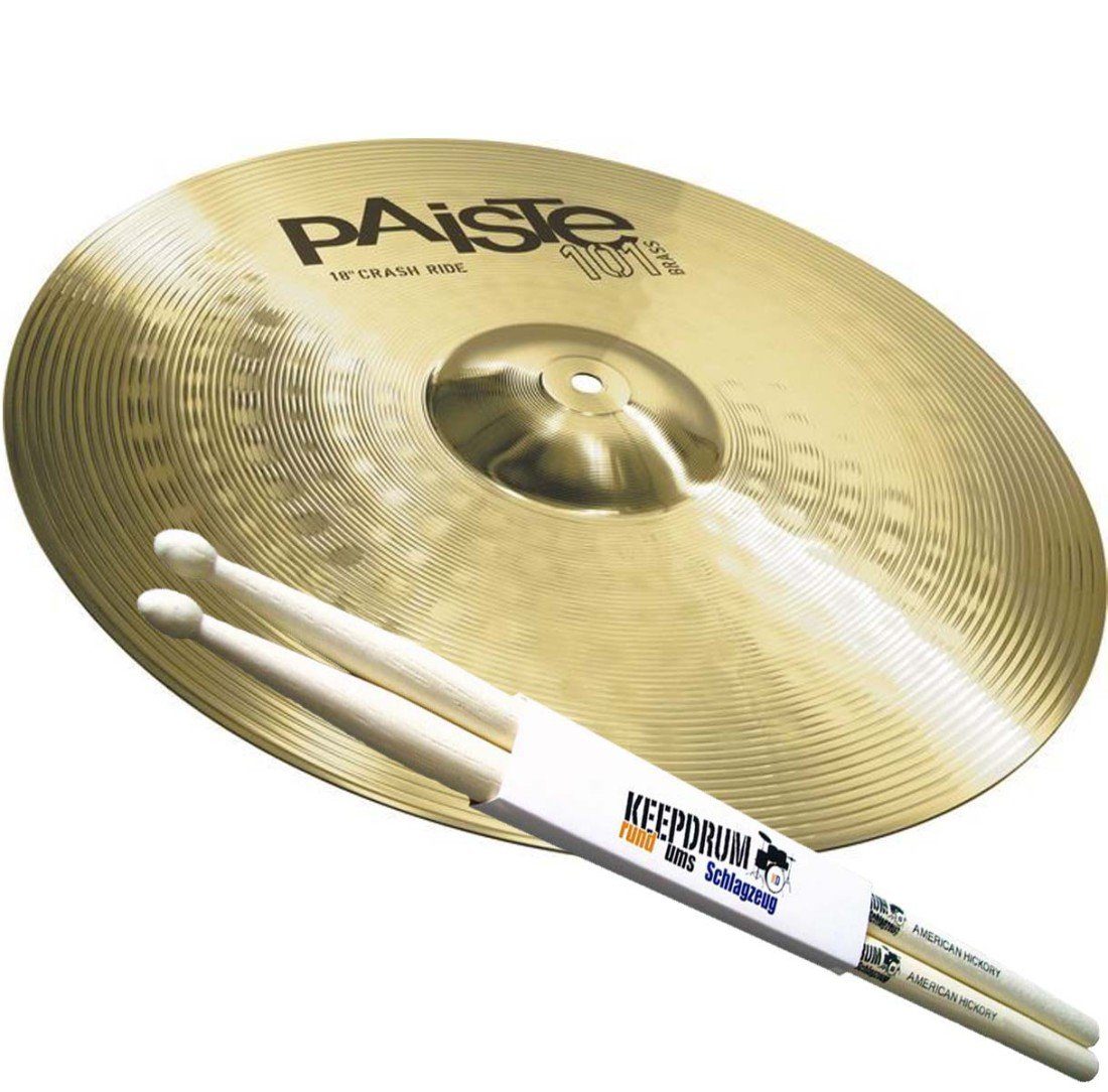 Paiste Schlagzeug Paiste 101 Brass 18 Crash Ride Becken mit Sticks, mit Drumsticks